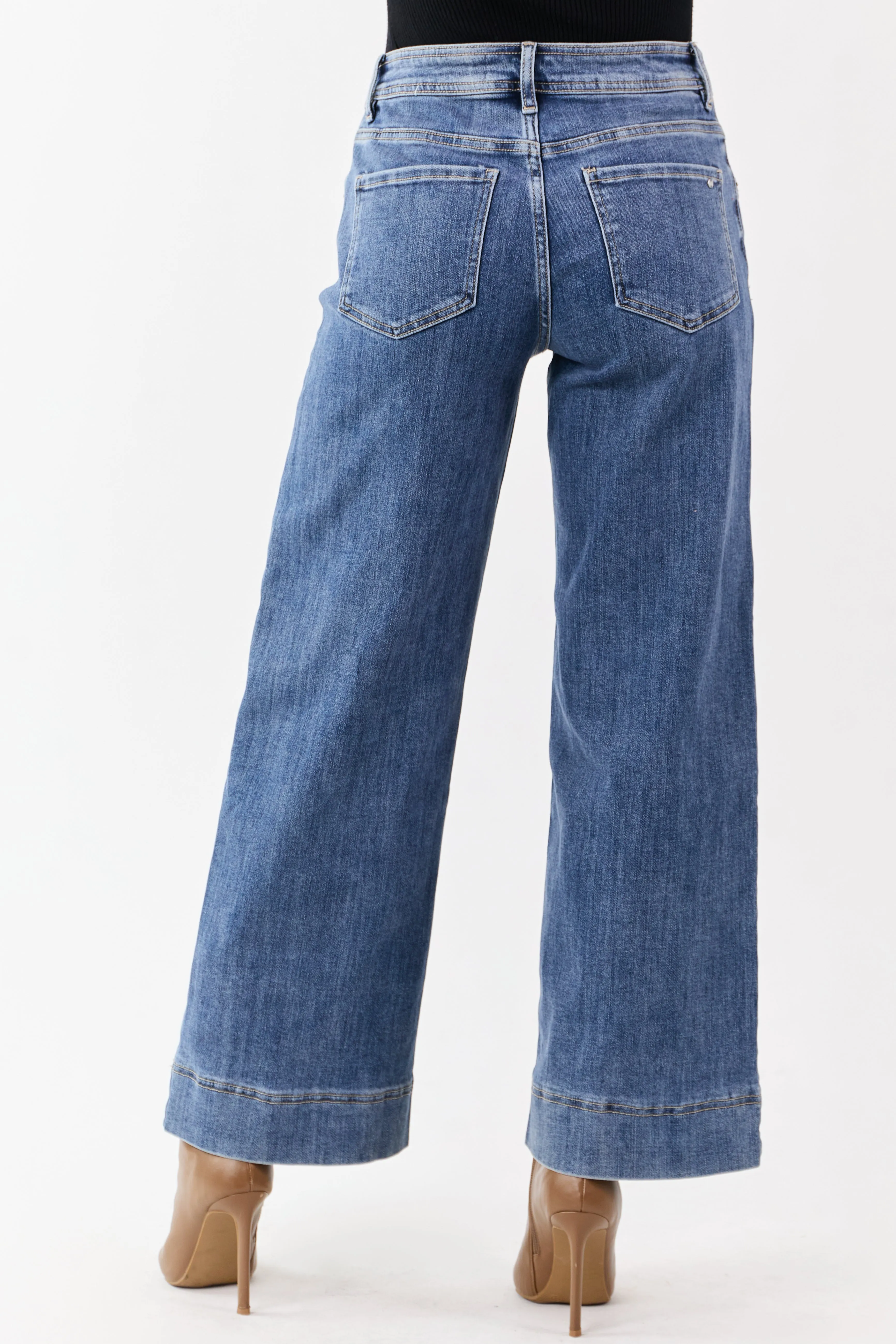 MIca Denim Dark Wash Stretchy Wide Leg Jeans sold by Lime Lush product image thumbnail 4