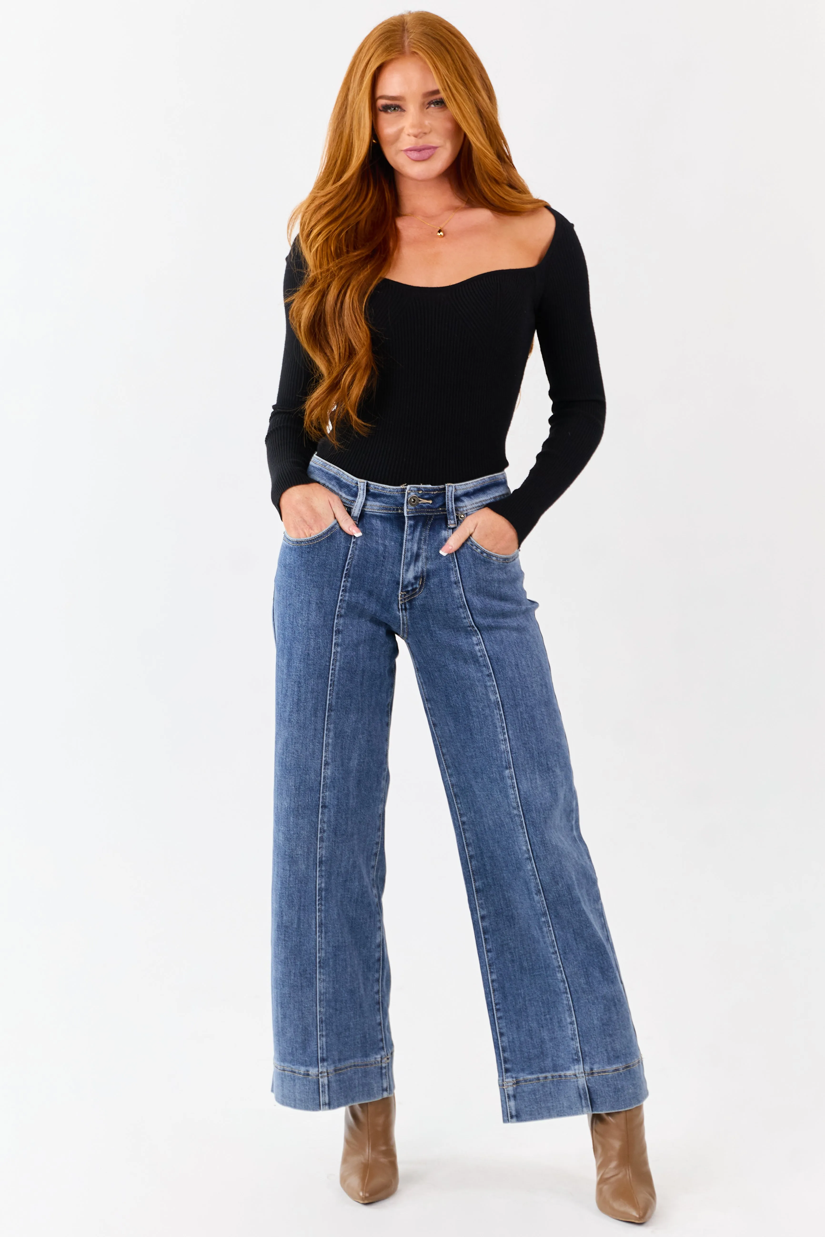MIca Denim Dark Wash Stretchy Wide Leg Jeans sold by Lime Lush product image thumbnail 2