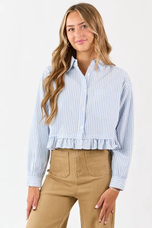 Sky Blue and White Striped Cotton Button Up Top sold by Lime Lush