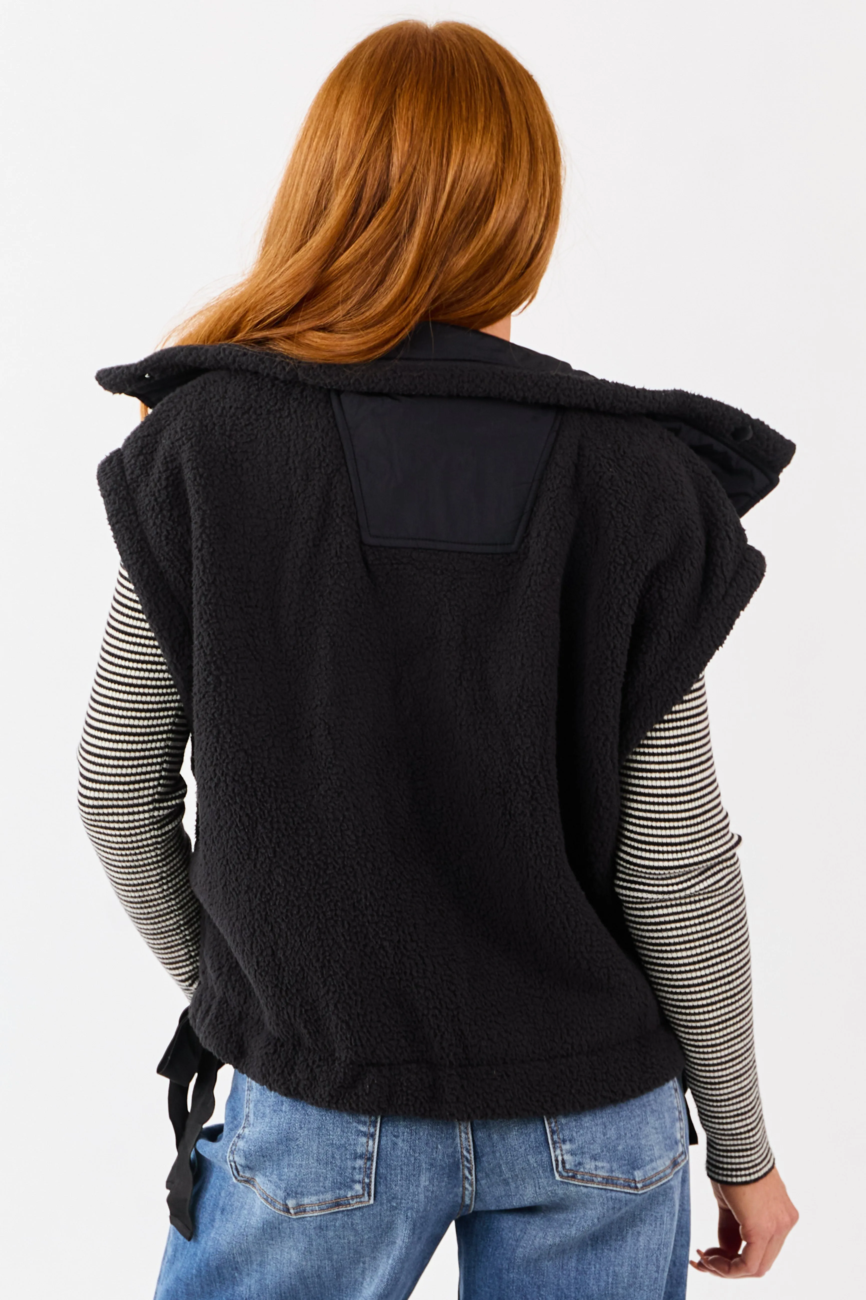 Black Sherpa Button Down Side Tie Vest sold by Lime Lush product image thumbnail 5