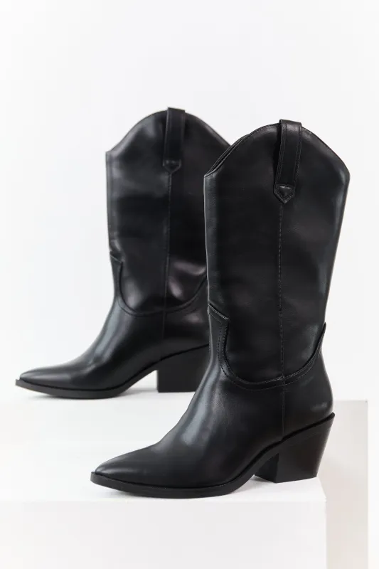 Black Faux Leather Western Style Tall Boots sold by Lime Lush
