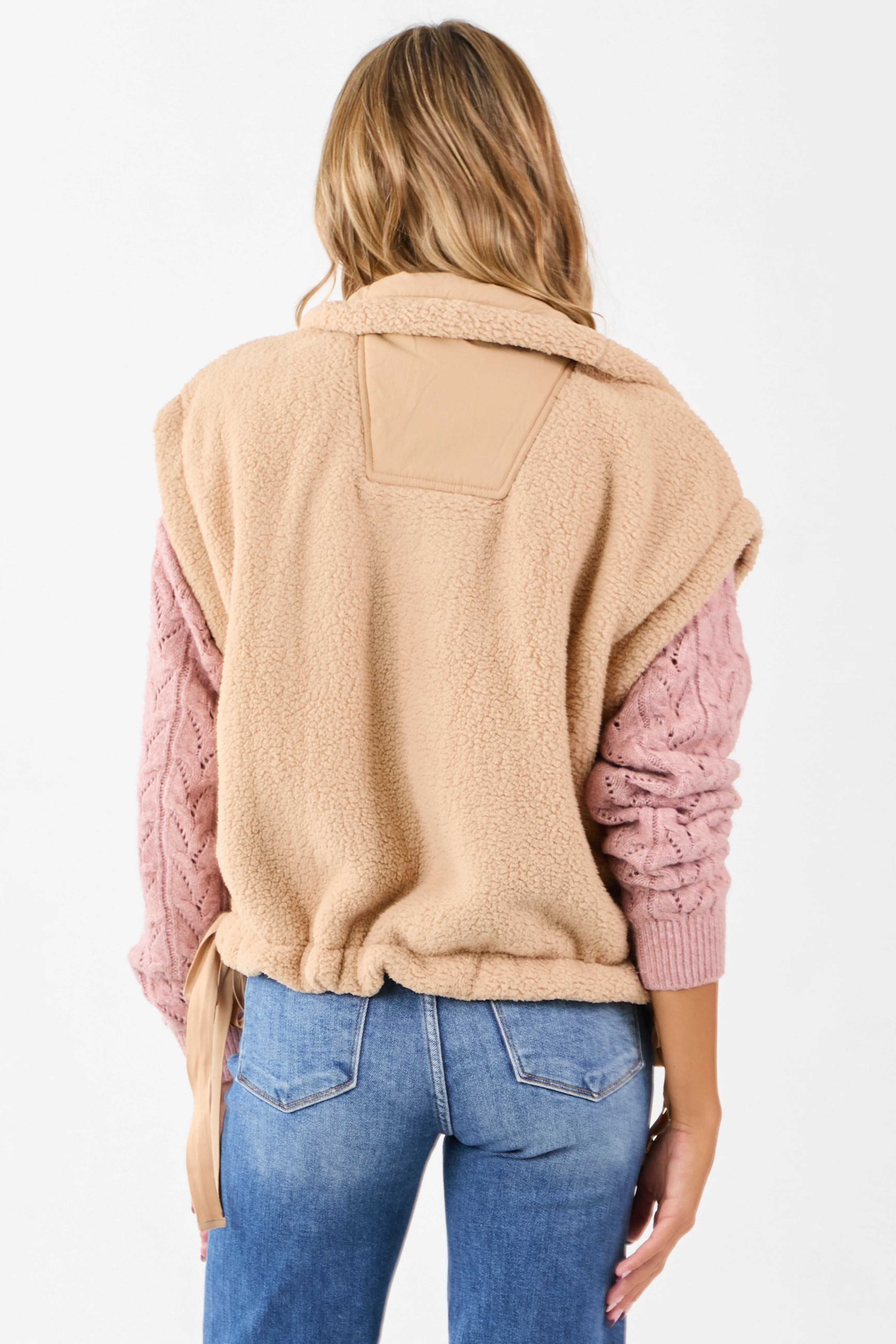 Camel Sherpa Button Down Side Tie Vest sold by Lime Lush product image thumbnail 5