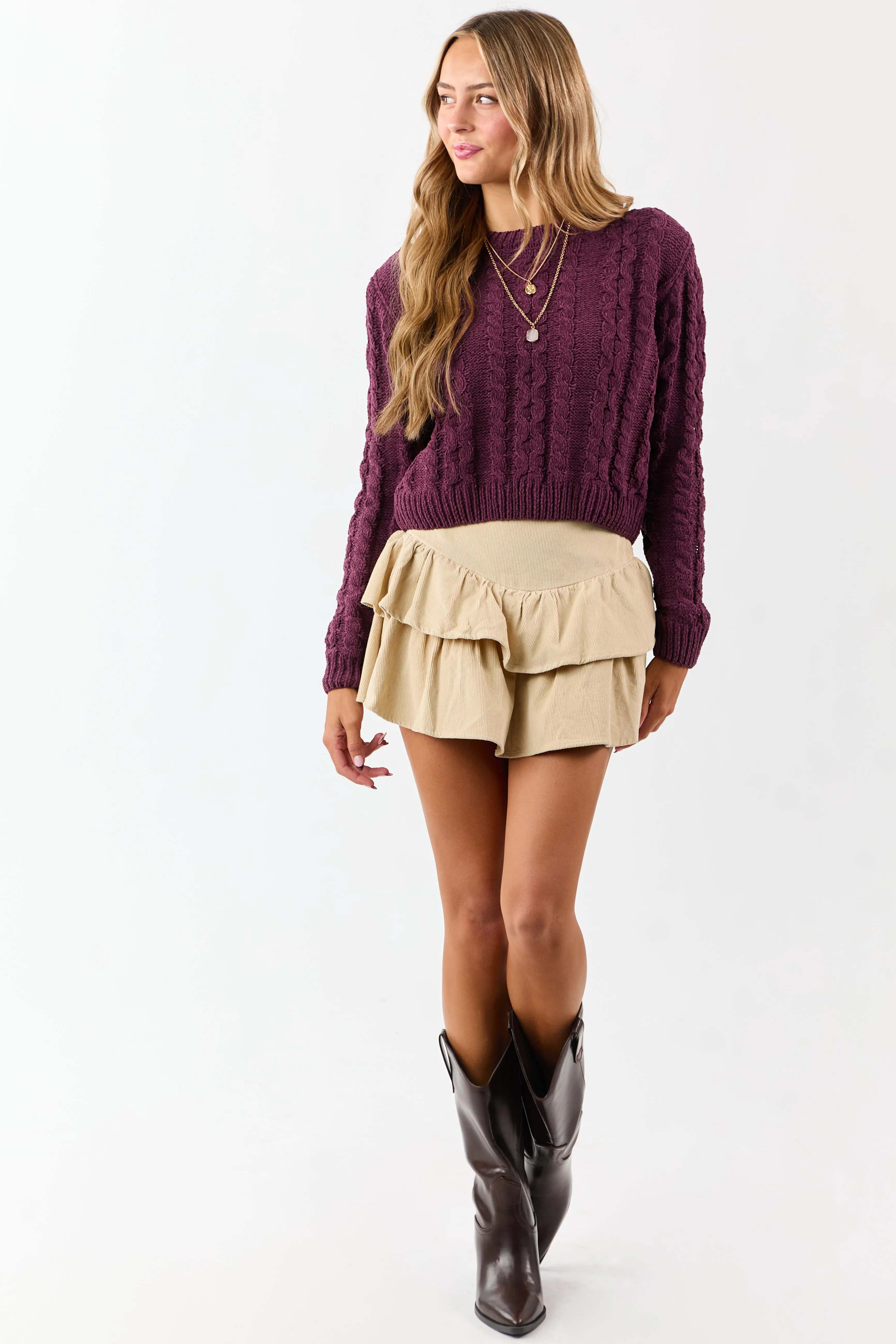 Boysenberry Chenille Cable Knit Sweater sold by Lime Lush product image thumbnail 2