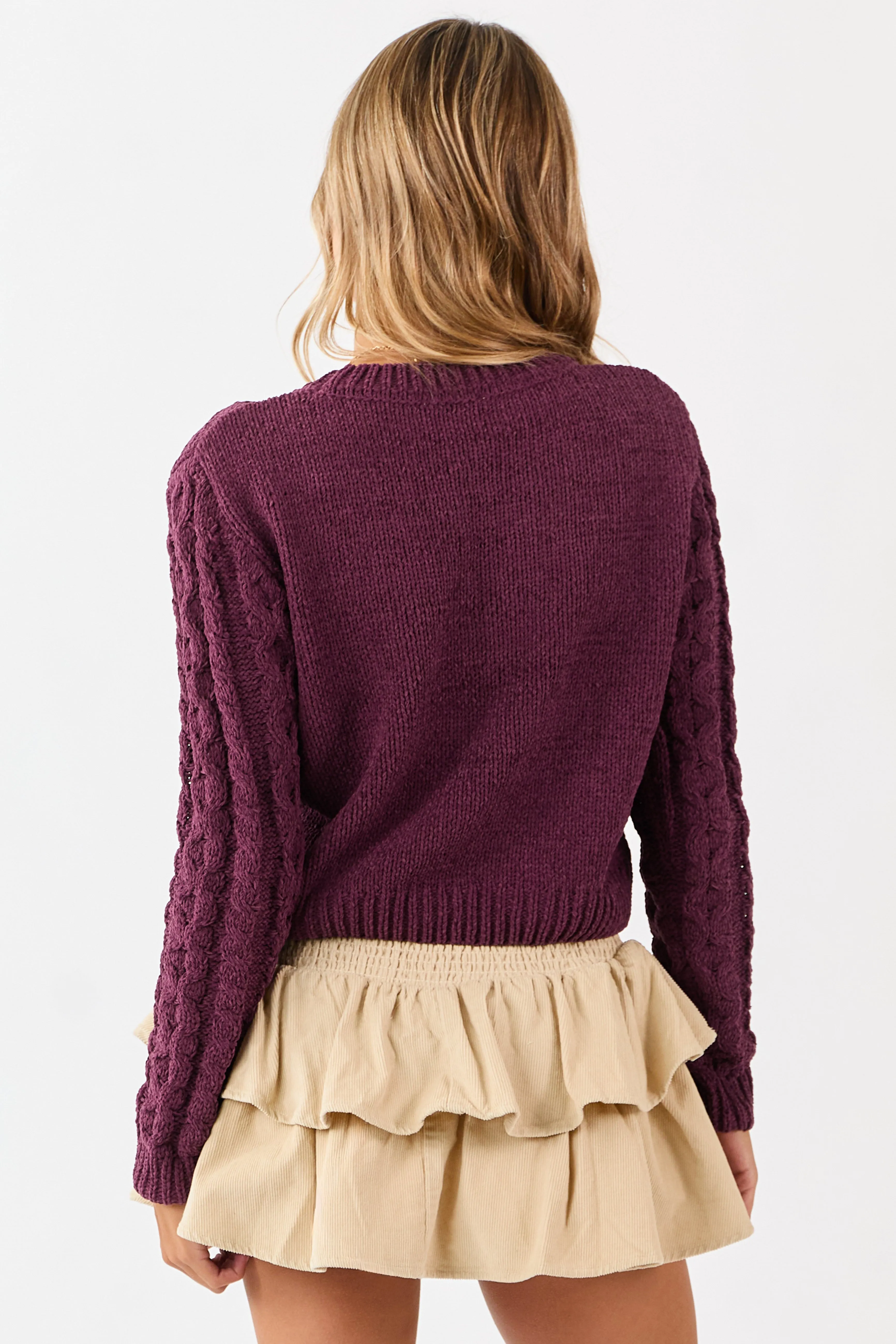 Boysenberry Chenille Cable Knit Sweater sold by Lime Lush product image thumbnail 5