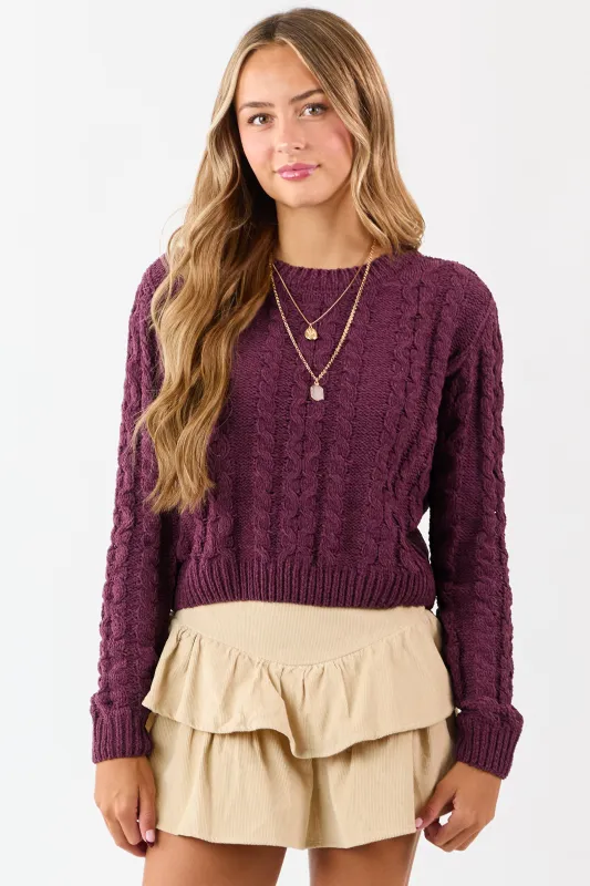 Boysenberry Chenille Cable Knit Sweater sold by Lime Lush