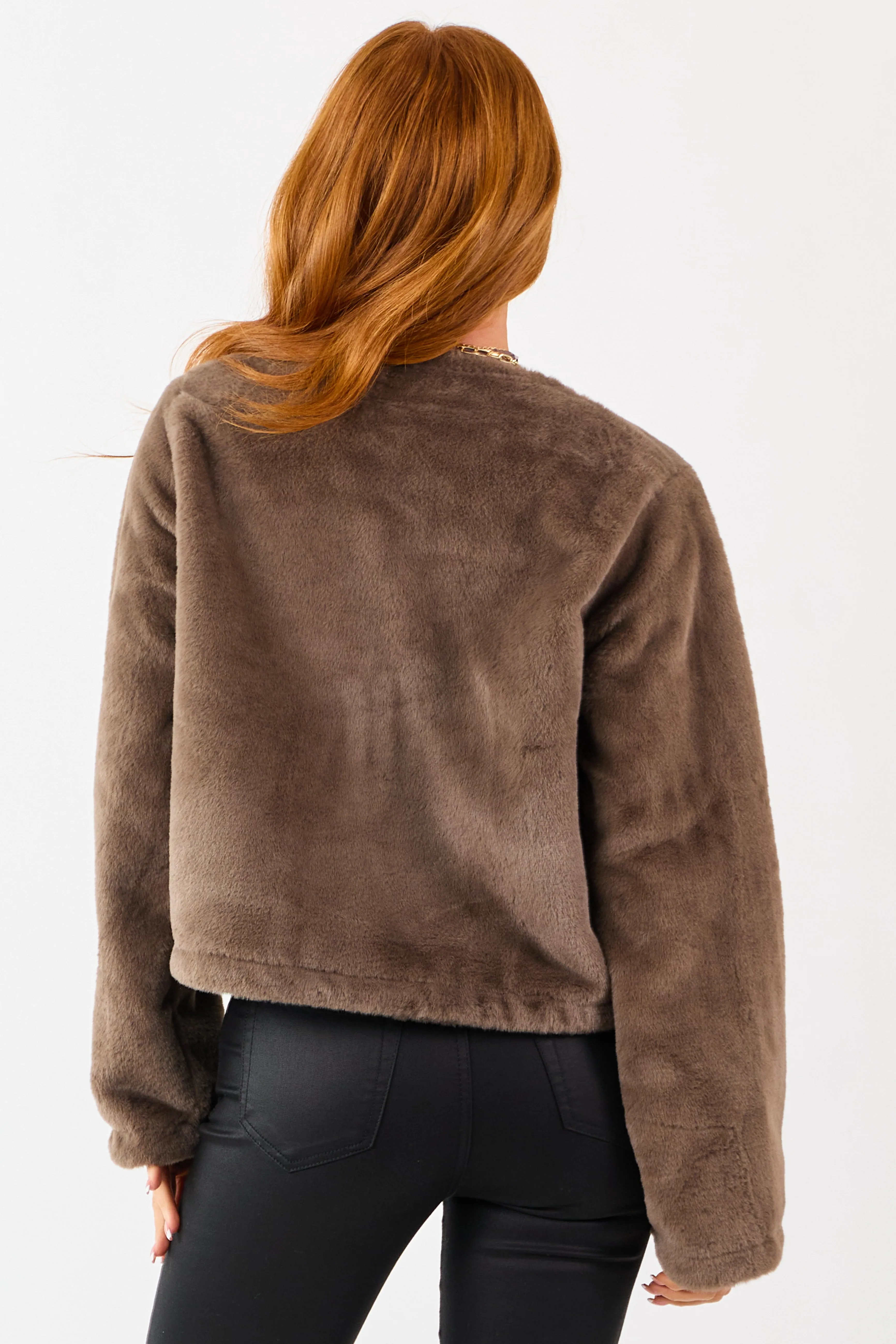 Coffee Faux Fur Front Toggle Closure Jacket sold by Lime Lush product image thumbnail 5