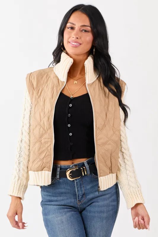 Lovelo Peanut Quilted Zip Up Knit Contrast Jacket sold by Lime Lush