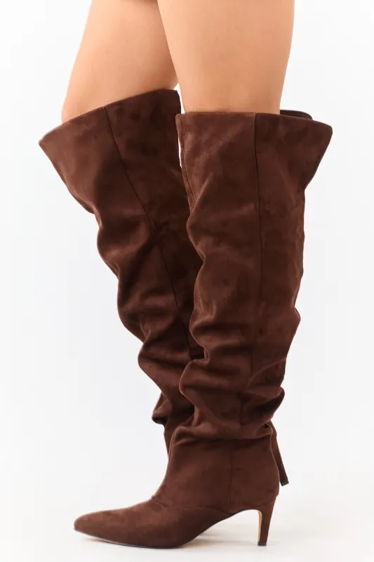 Sepia Faux Suede Low Stiletto Heel Slouchy Boots sold by Lime Lush