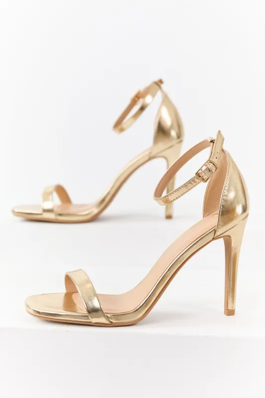 Gold Faux Leather Ankle Strap High Heels sold by Lime Lush