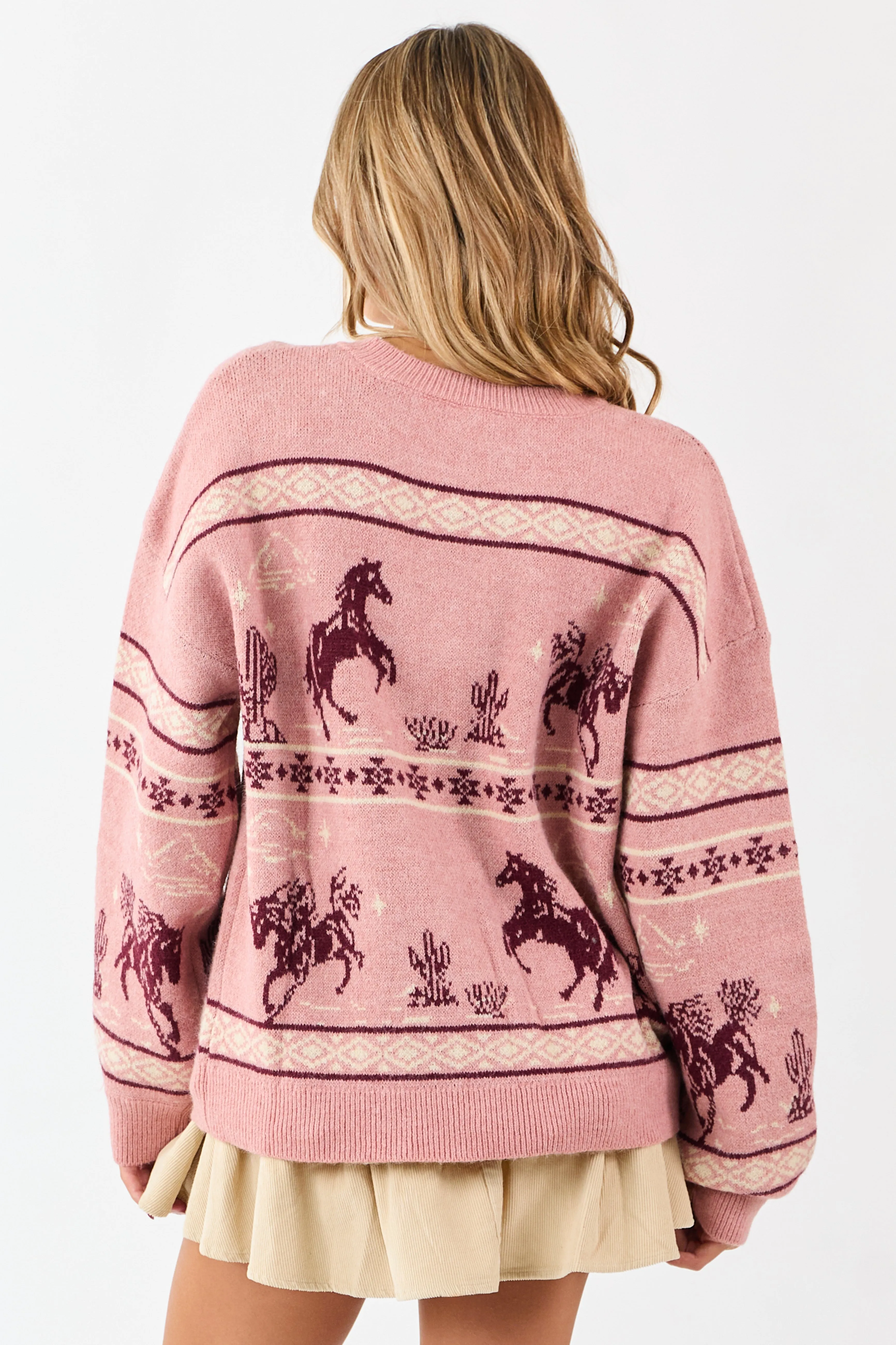 Cherry Blossom Western Print Crew Neck Knit Sweater sold by Lime Lush product image thumbnail 5