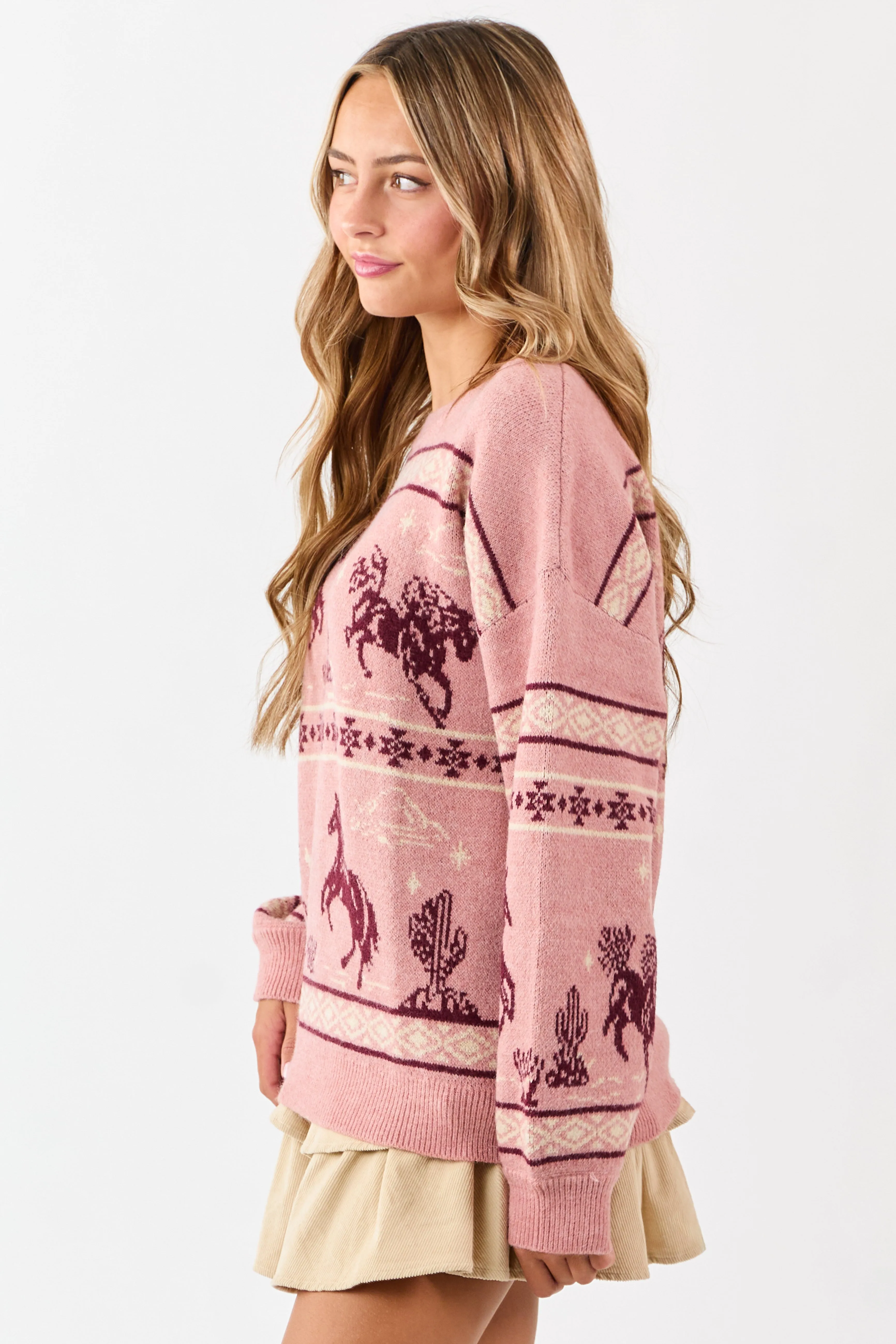 Cherry Blossom Western Print Crew Neck Knit Sweater sold by Lime Lush product image thumbnail 4