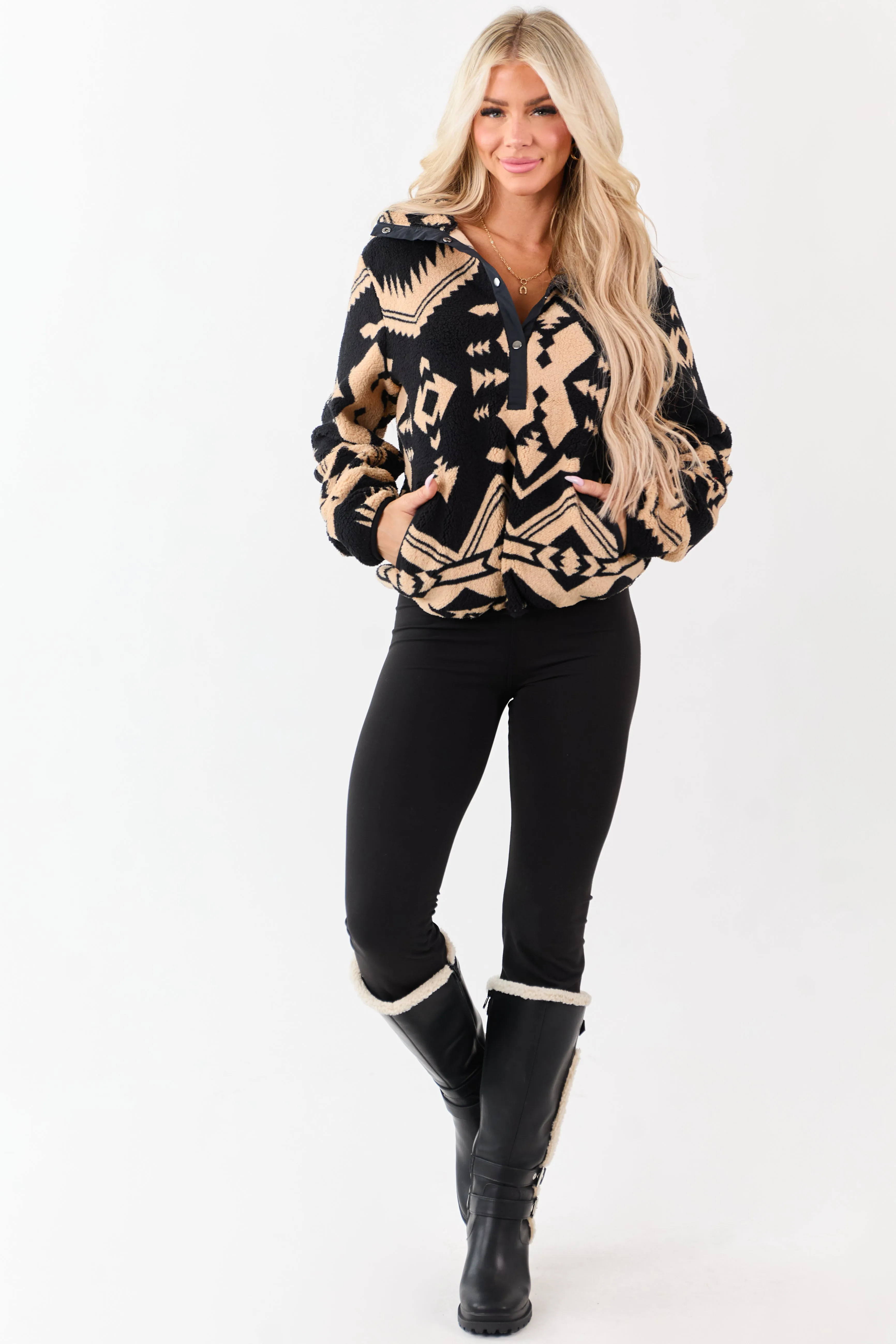 Black Aztec Print Fleece Pullover Sweatshirt sold by Lime Lush product image thumbnail 5