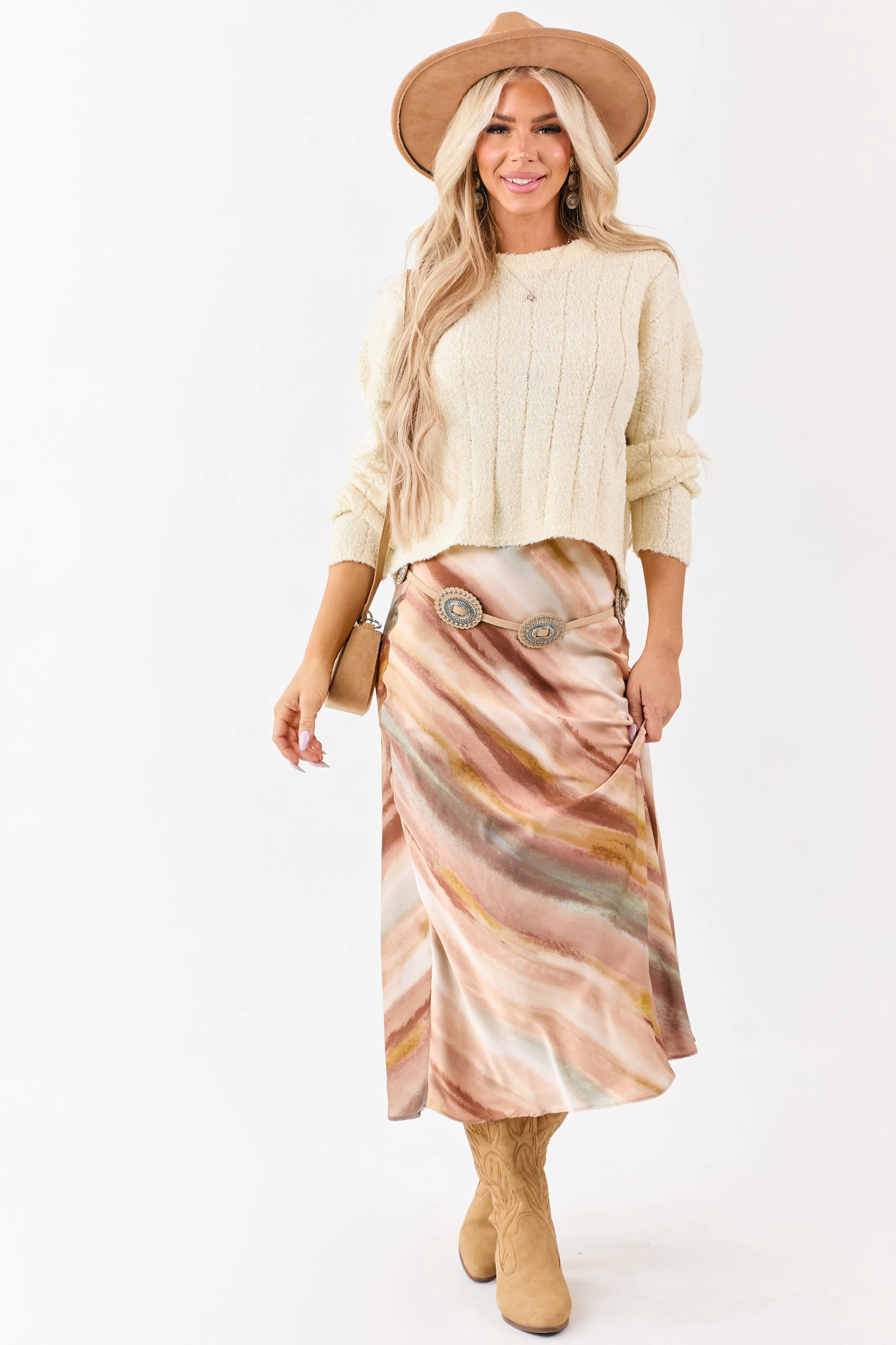 Champagne Abstract Print Satin Midi Skirt sold by Lime Lush product image thumbnail 5