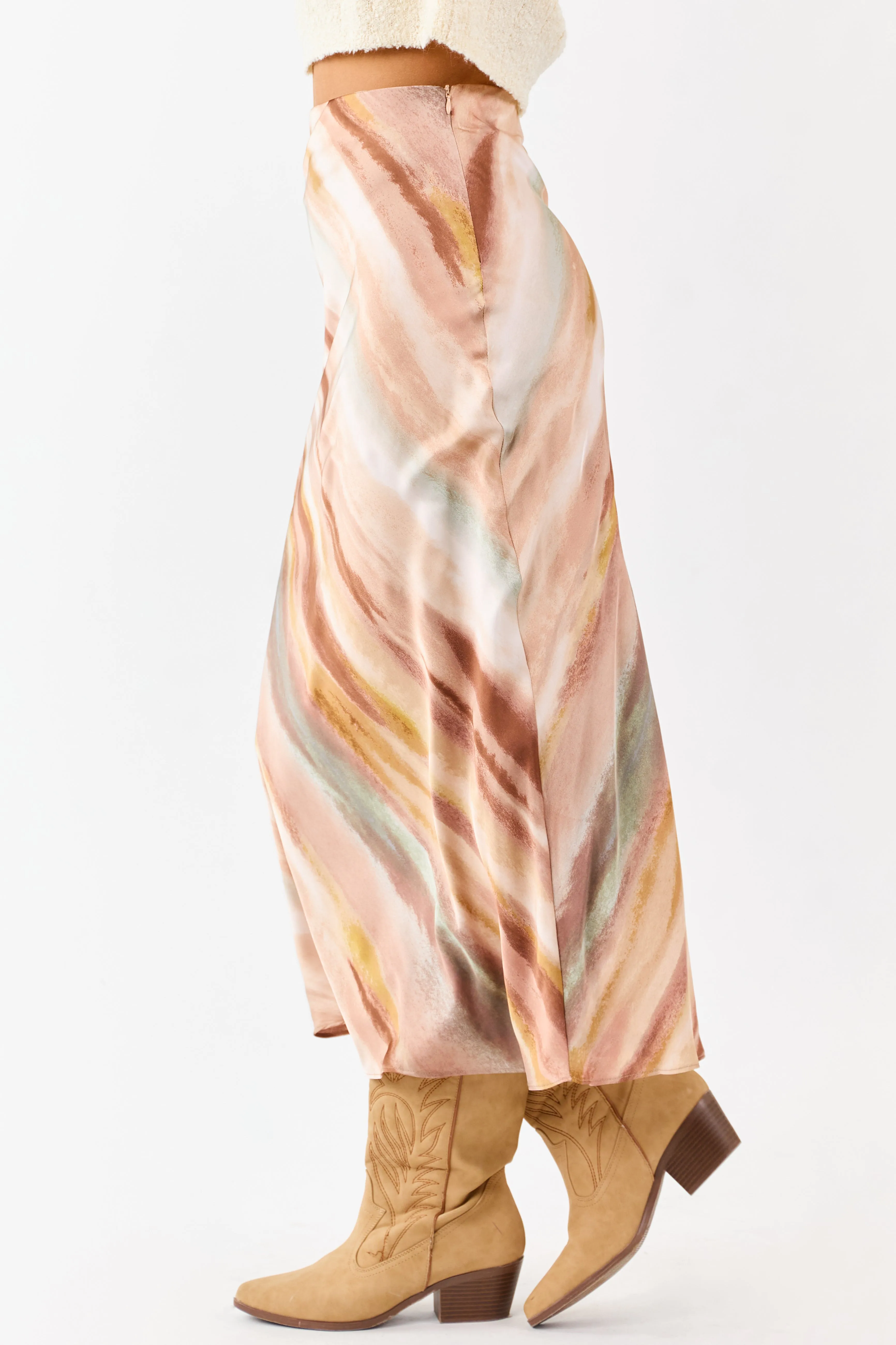 Champagne Abstract Print Satin Midi Skirt sold by Lime Lush product image thumbnail 3