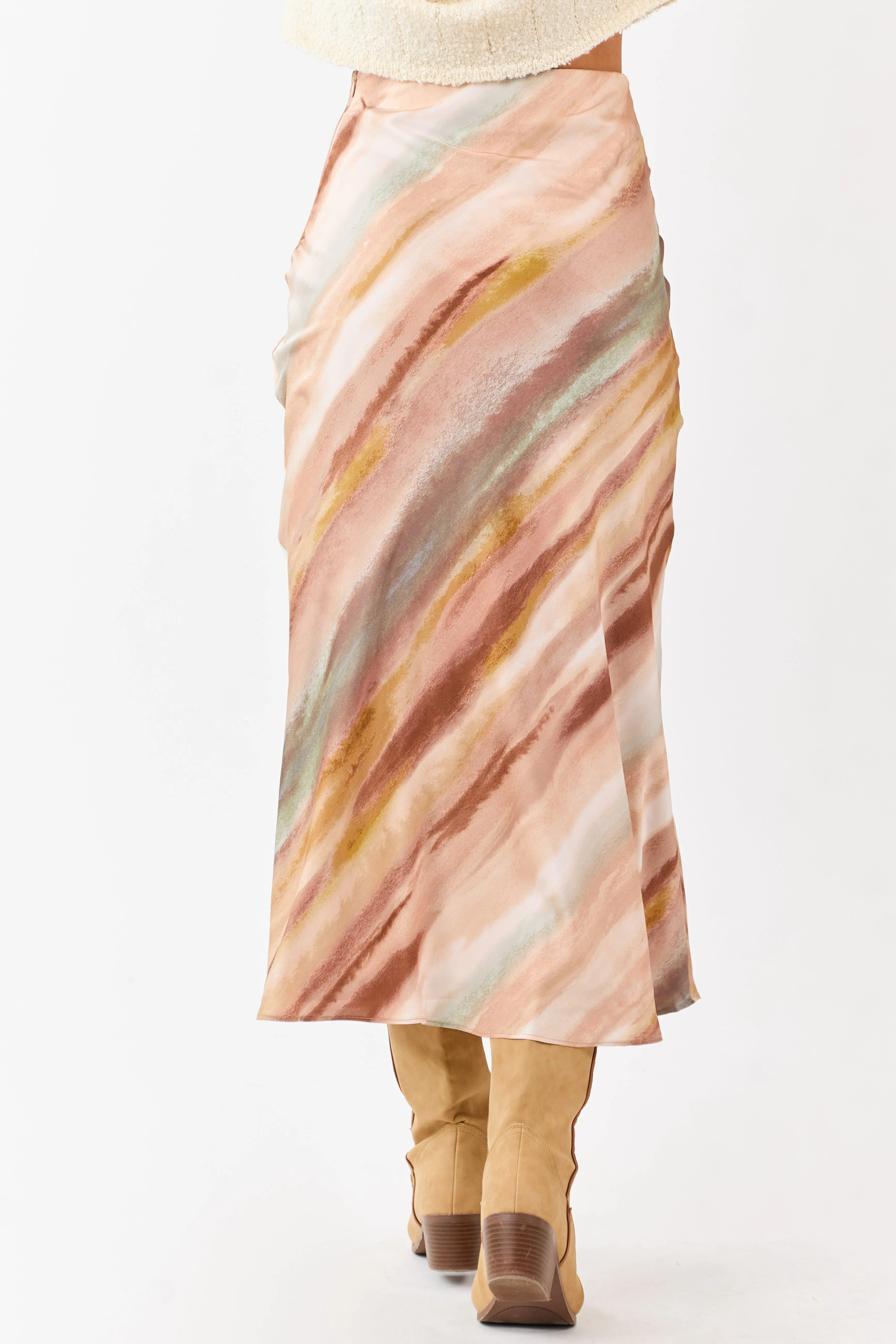 Champagne Abstract Print Satin Midi Skirt sold by Lime Lush product image thumbnail 4