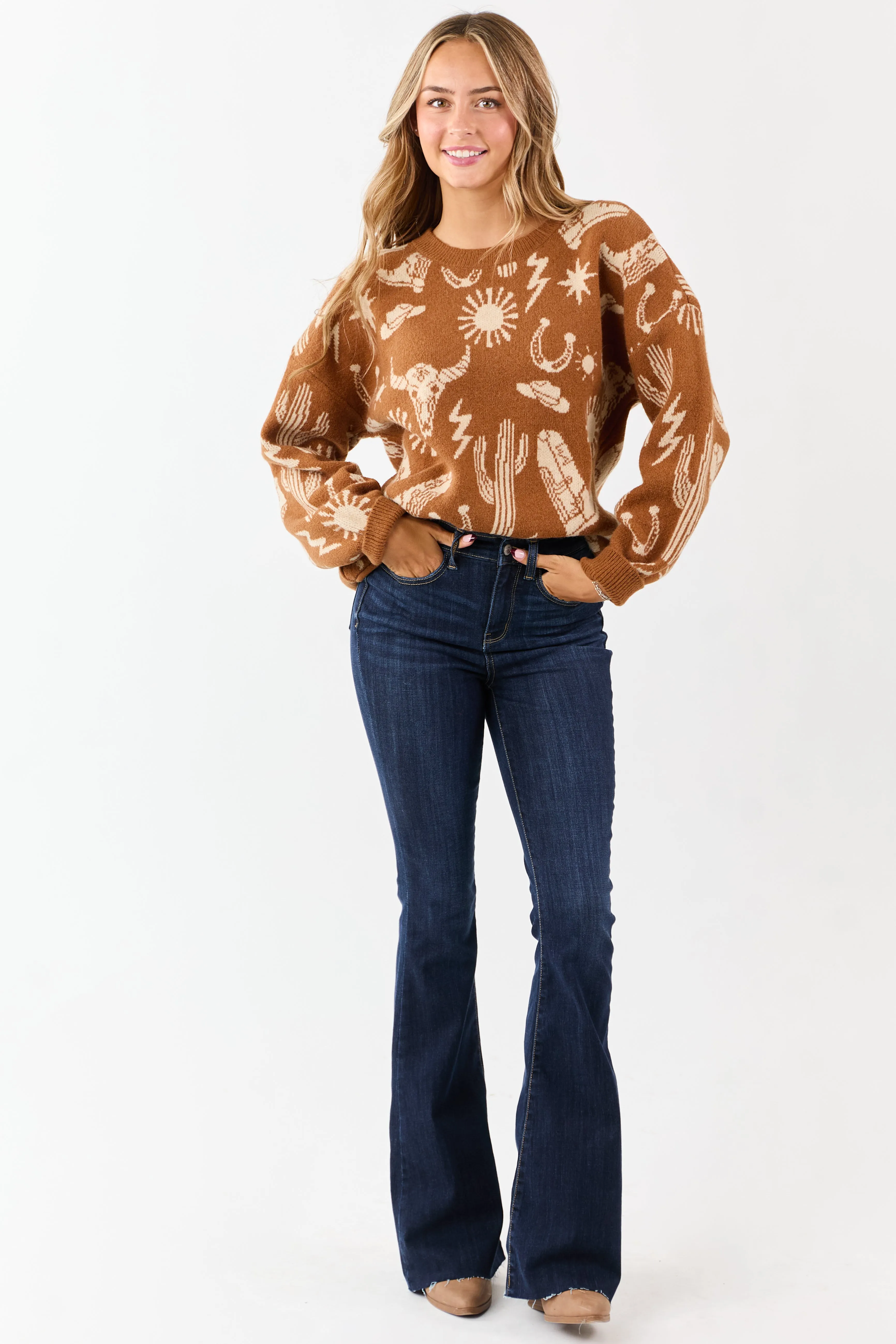 Copper Western Graphic Long Sleeve Sweater sold by Lime Lush product image thumbnail 3