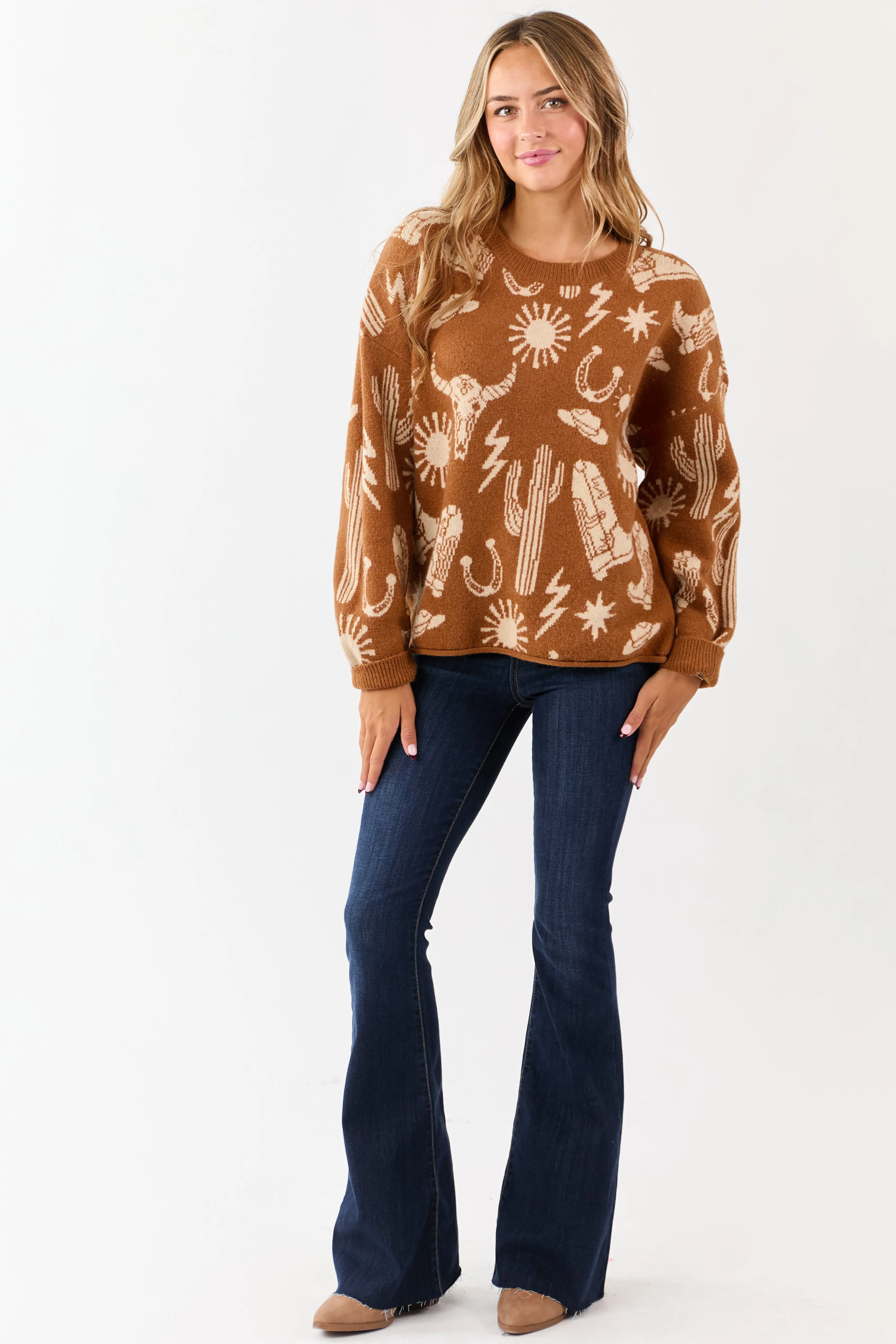 Copper Western Graphic Long Sleeve Sweater sold by Lime Lush product image thumbnail 4