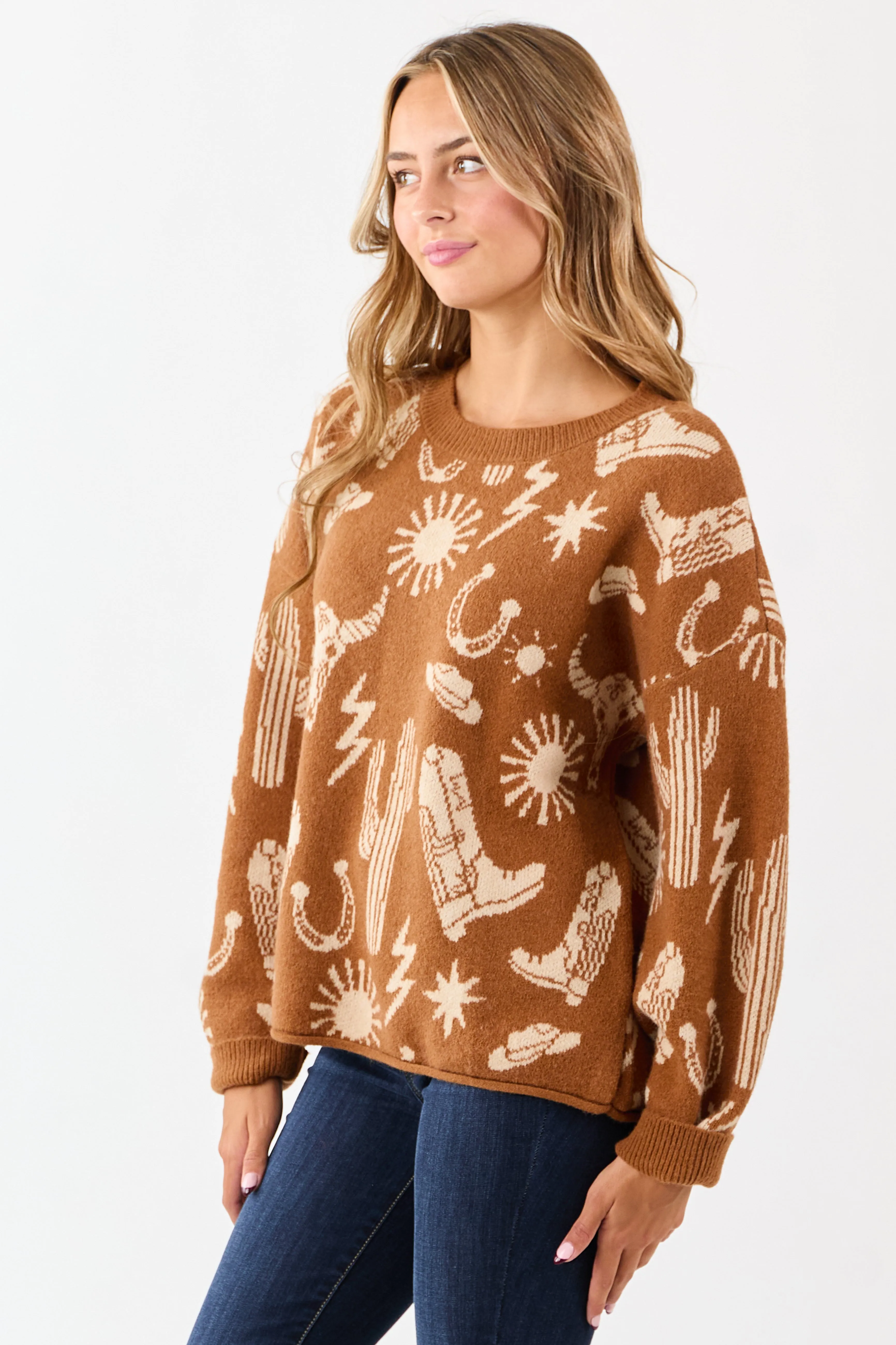 Copper Western Graphic Long Sleeve Sweater sold by Lime Lush product image thumbnail 5