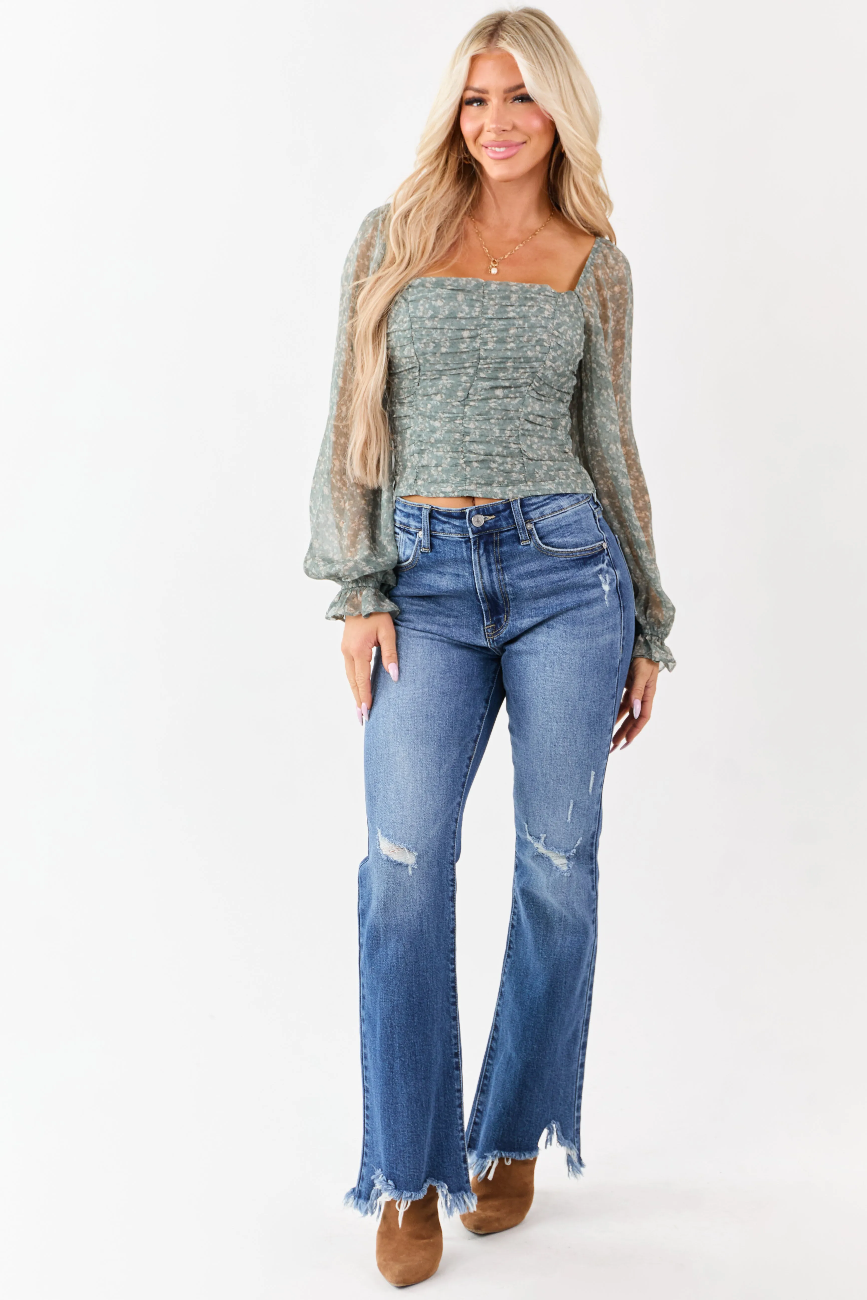 Juniper Ruched Floral Print Puff Sleeve Top sold by Lime Lush product image thumbnail 4