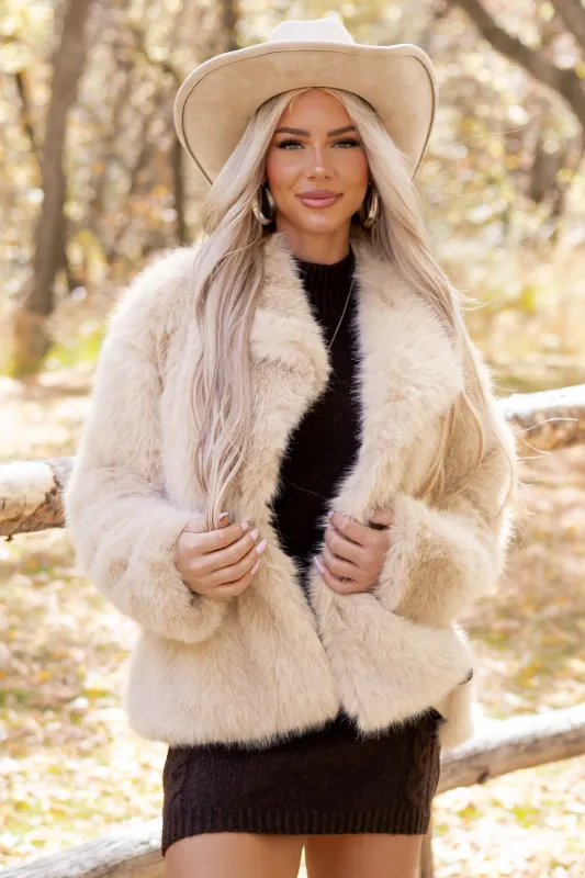 Champagne Lapel Collar Button Up Faux Fur Coat sold by Lime Lush