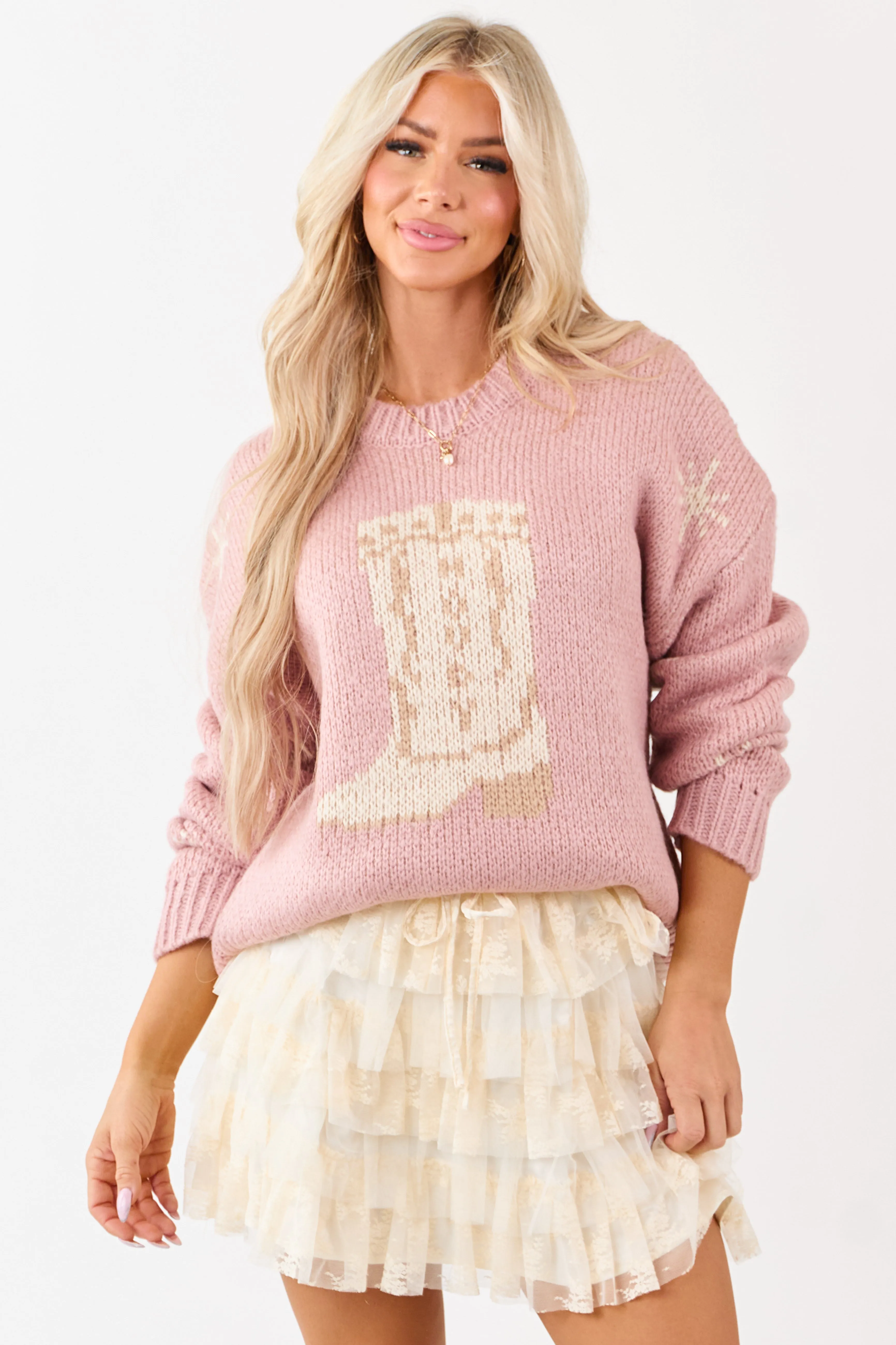 Dusty Blush Cowgirl Boot Graphic Sweater sold by Lime Lush product image thumbnail 2