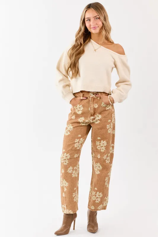 Entro Washed Copper Floral Relaxed Barrel Jeans made by entro