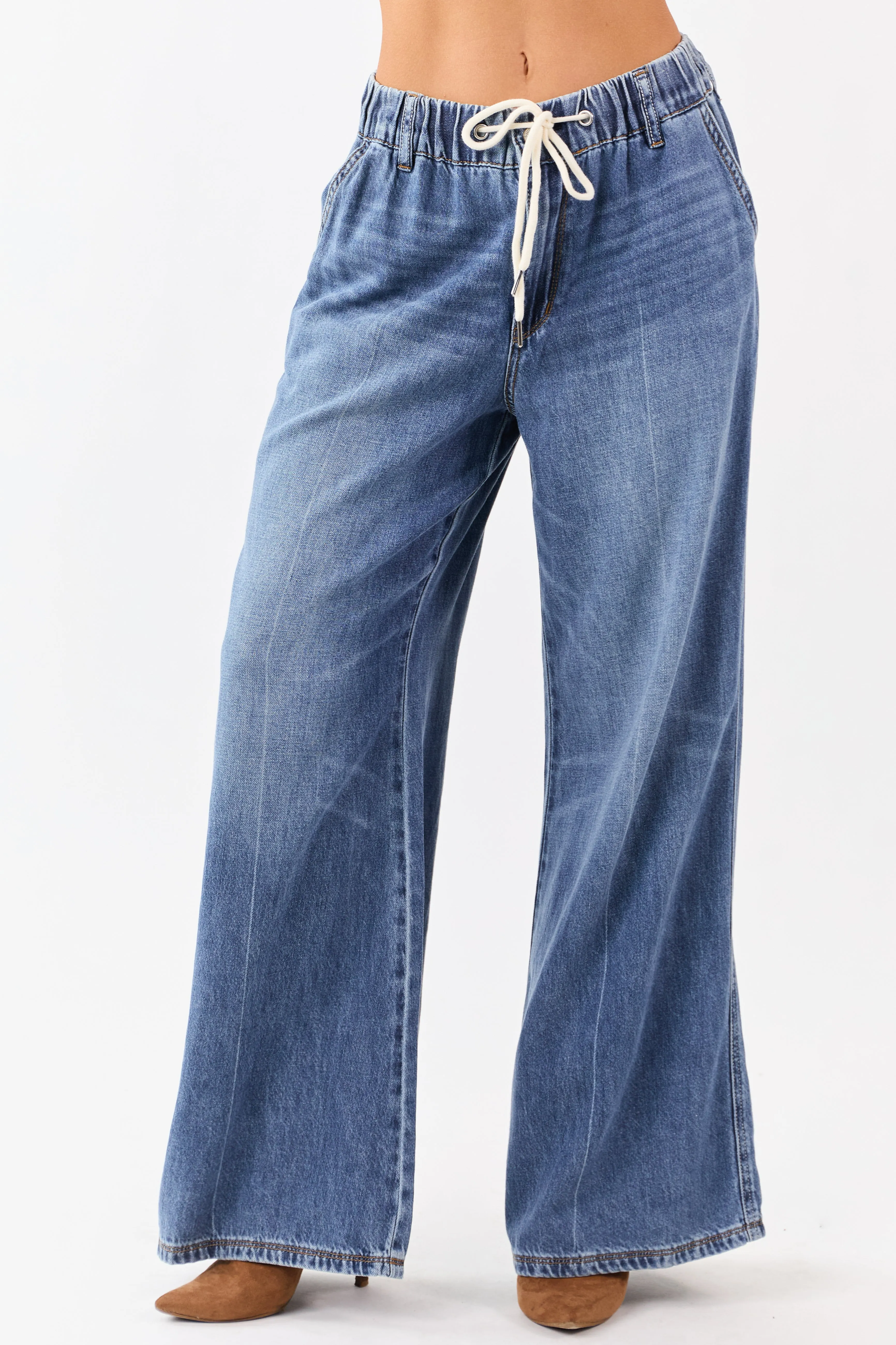 Judy Blue Lightweight Denim Palazzo Wide Leg Pants sold by Lime Lush product image thumbnail 2