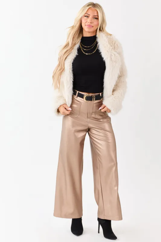 Lovelo Metallic Bronze Wide Leg Faux Leather Pants sold by Lime Lush