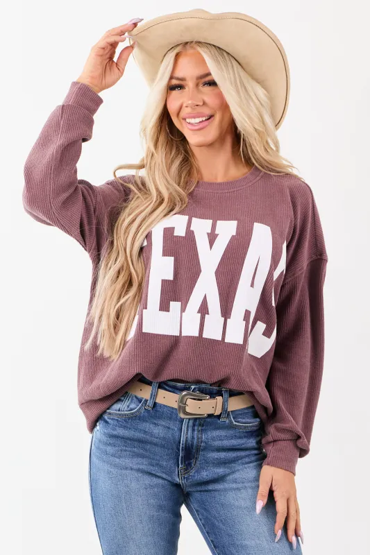 Marsala 'Texas' Graphic Long Sleeve Rib Knit Sweater made by Blu Pepper