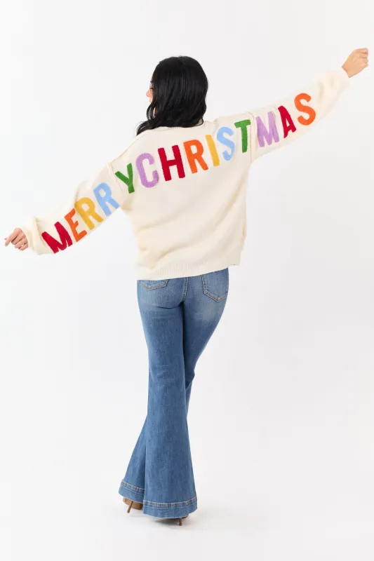 PRE-ORDER Cream 'Ho Ho Ho' Lettering Sweater Cardigan SHIP ETA 10/30 sold by Lime Lush