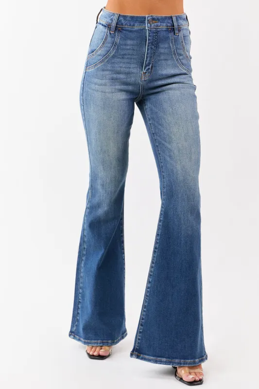 Cello Medium Washed High Rise Stretchy Flare Jeans sold by Lime Lush