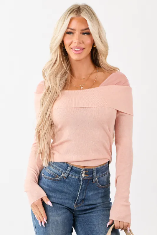 Tea Rose Cropped Off Shoulder Long Sleeve Knit Top sold by Lime Lush