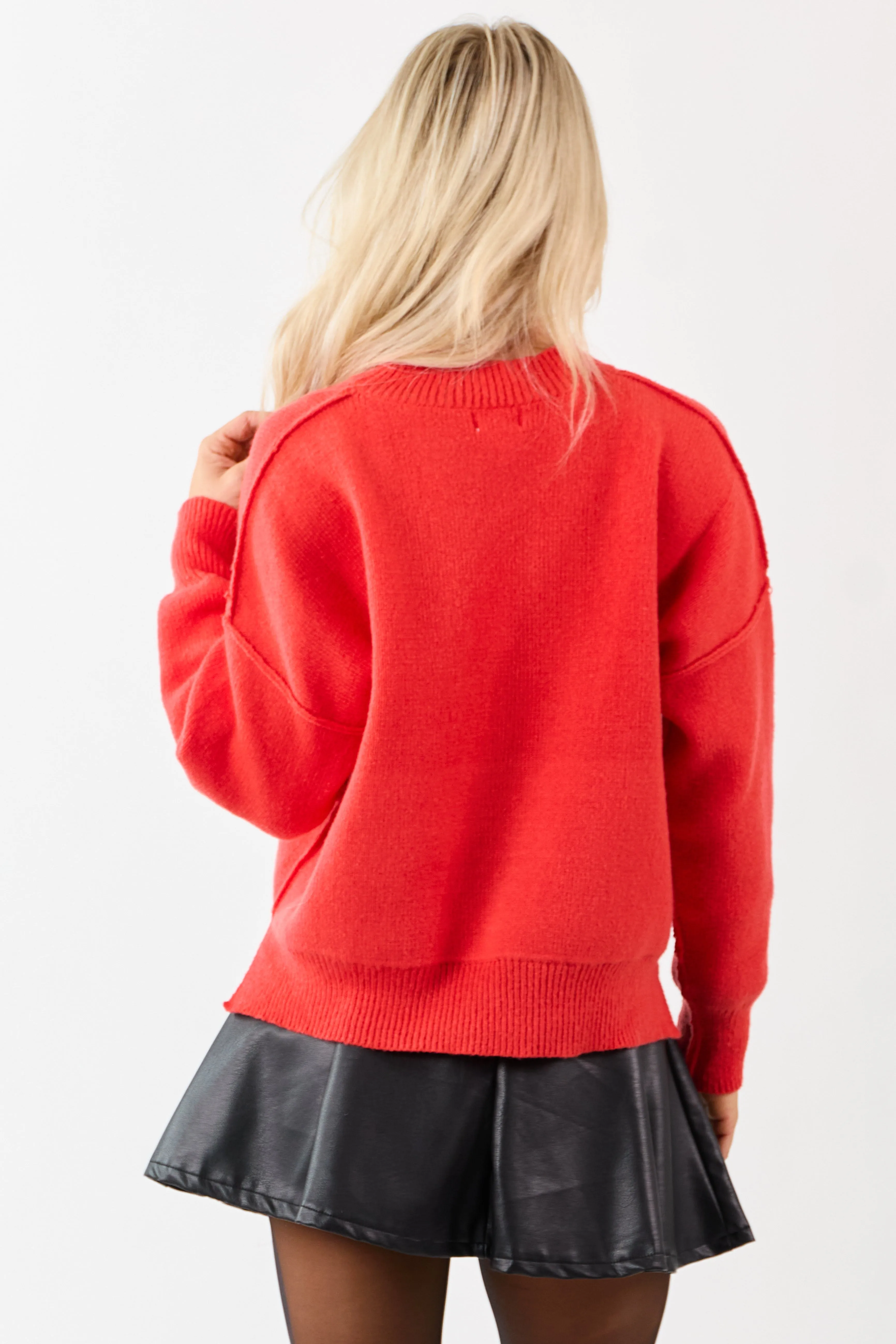 Lovelo Scarlet Reverse Stitch Relaxed Knit Sweater sold by Lime Lush product image thumbnail 5