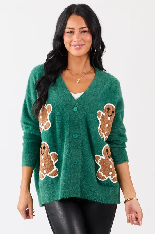 Pine Gingerbread Graphic Relaxed Eyelash Knit Cardigan sold by Lime Lush