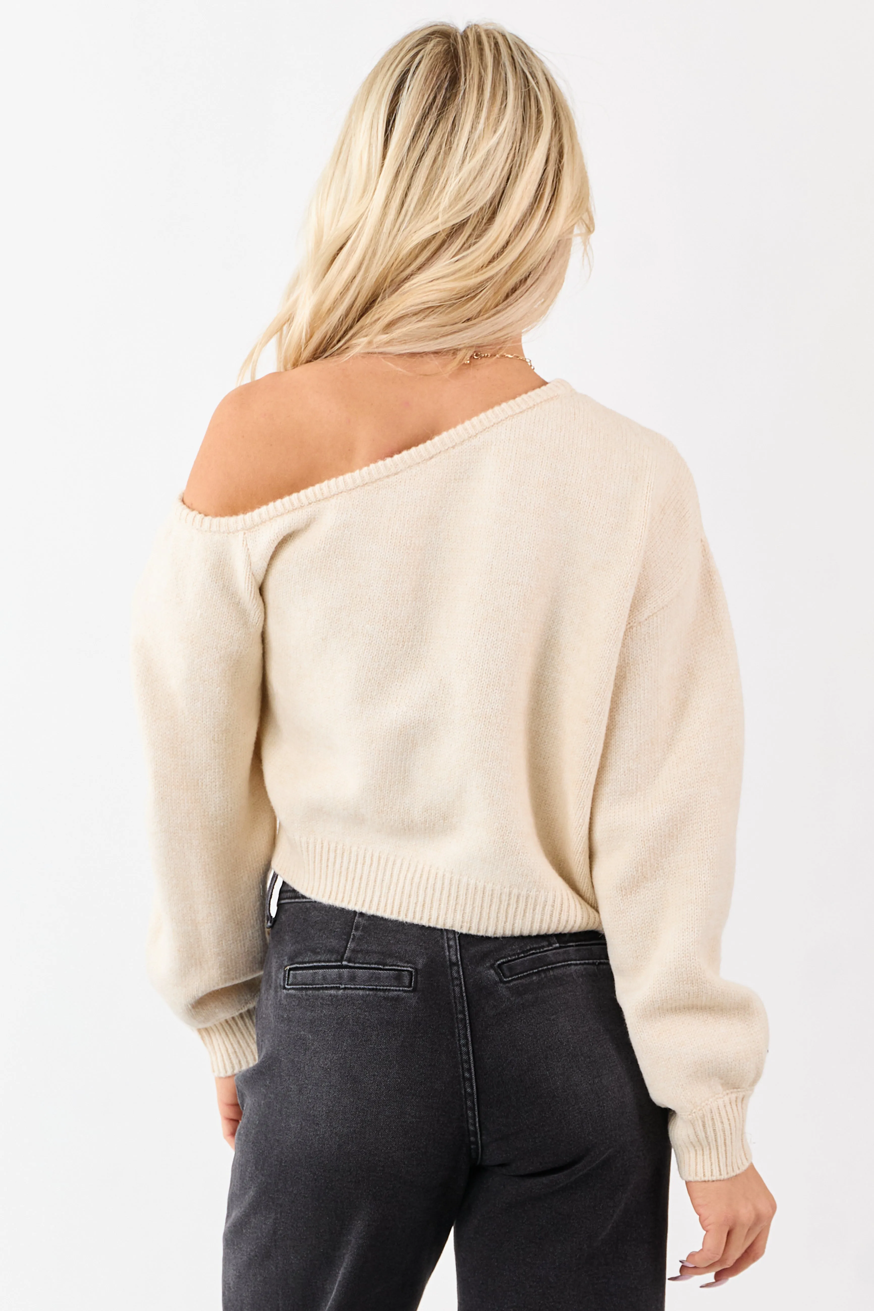 Champagne Asymmetrical One Shoulder Sweater sold by Lime Lush product image thumbnail 5