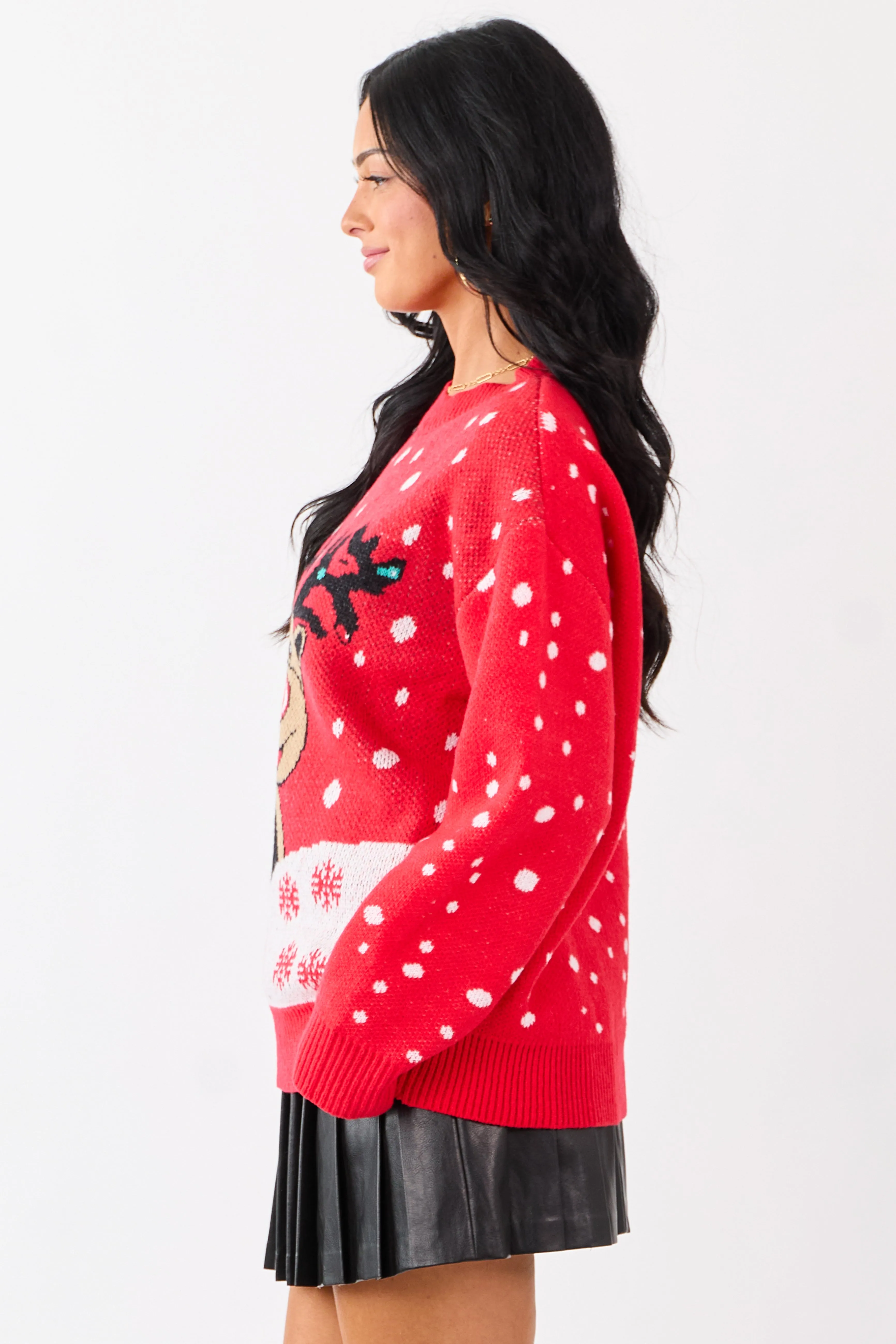 Lovelo Scarlet Reindeer Graphic Rib Knit Sweater sold by Lime Lush product image thumbnail 4