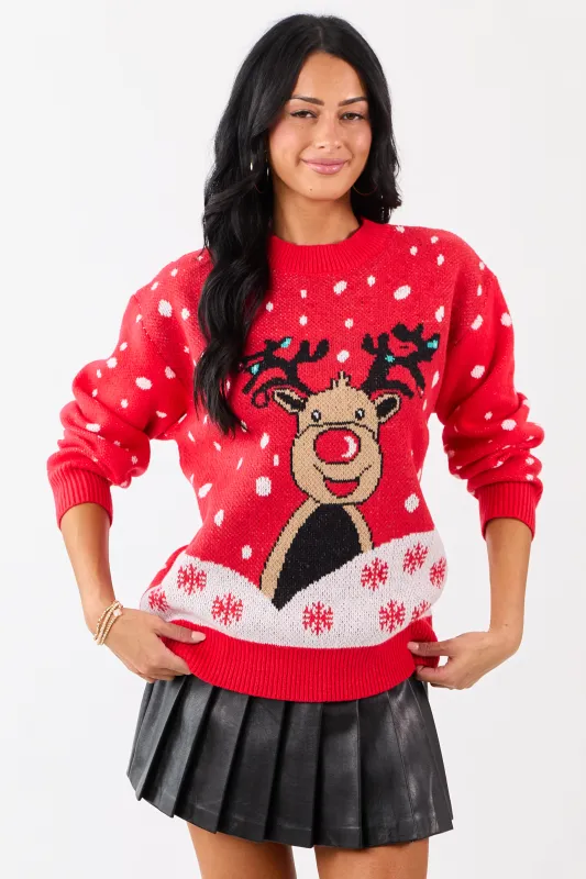Lovelo Scarlet Reindeer Graphic Rib Knit Sweater sold by Lime Lush