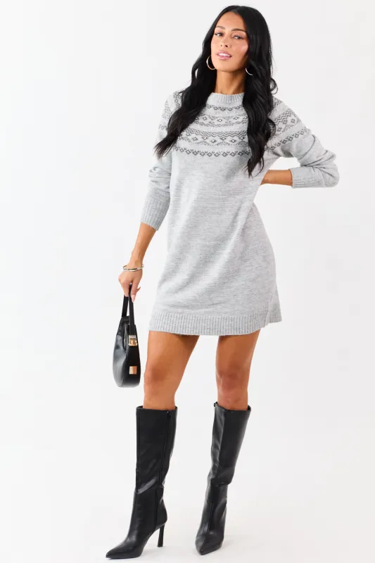 Heather Grey Fair Isle Rhinestone Sweater Short Dress sold by Lime Lush