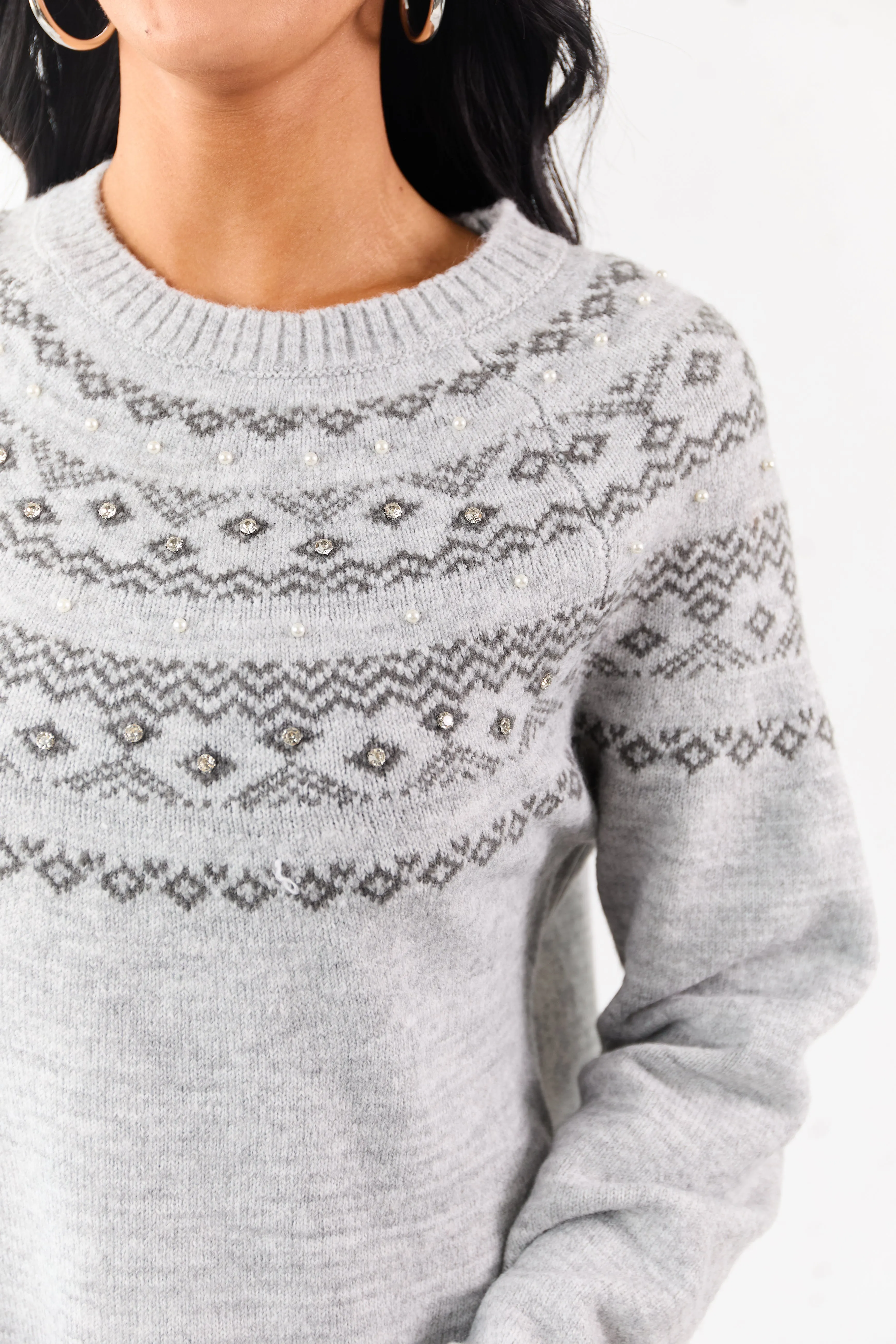 Heather Grey Fair Isle Rhinestone Sweater Short Dress sold by Lime Lush product image thumbnail 2