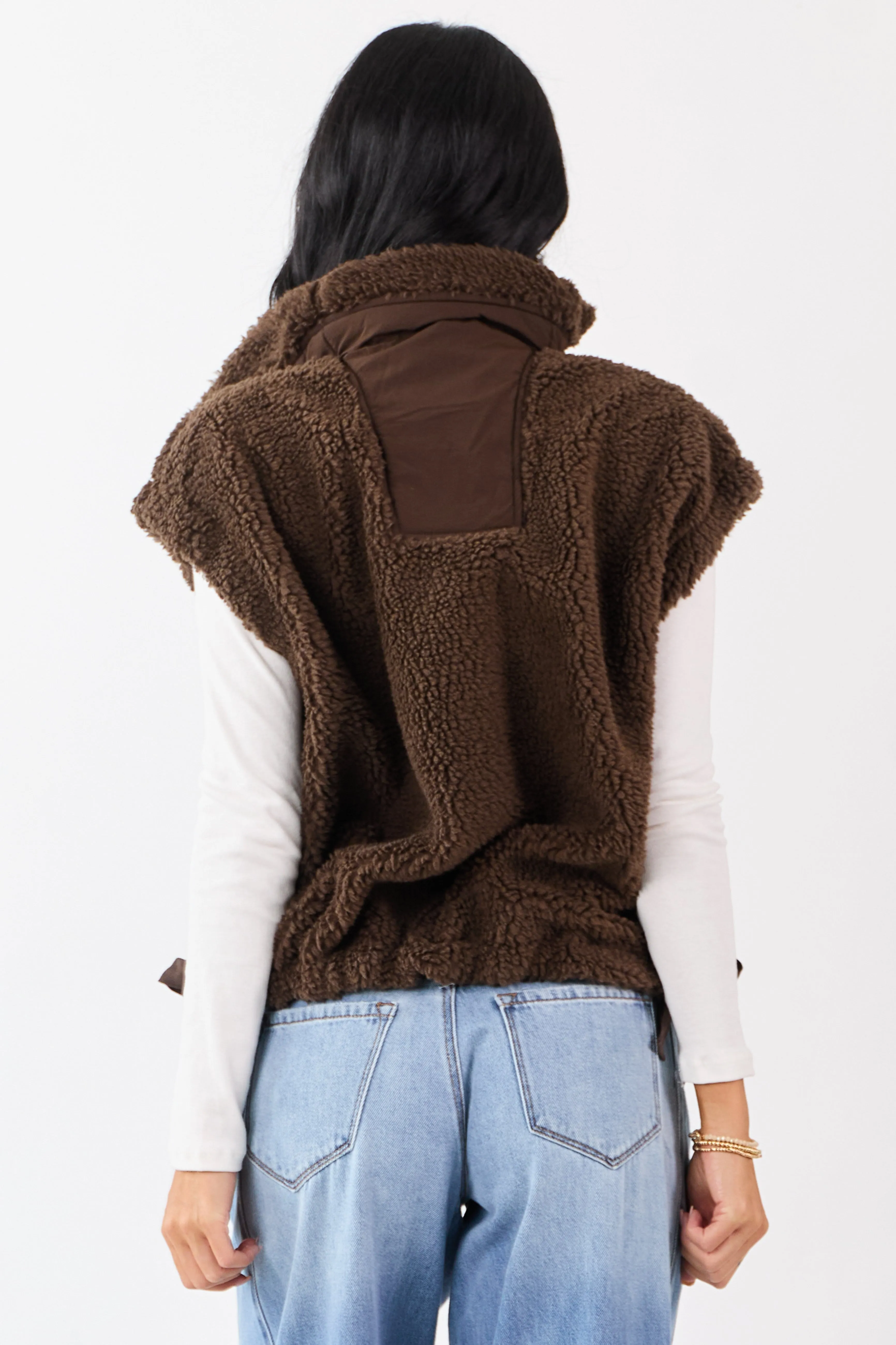 Cocoa Sherpa Contrast Button Down Side Tie Vest sold by Lime Lush product image thumbnail 5