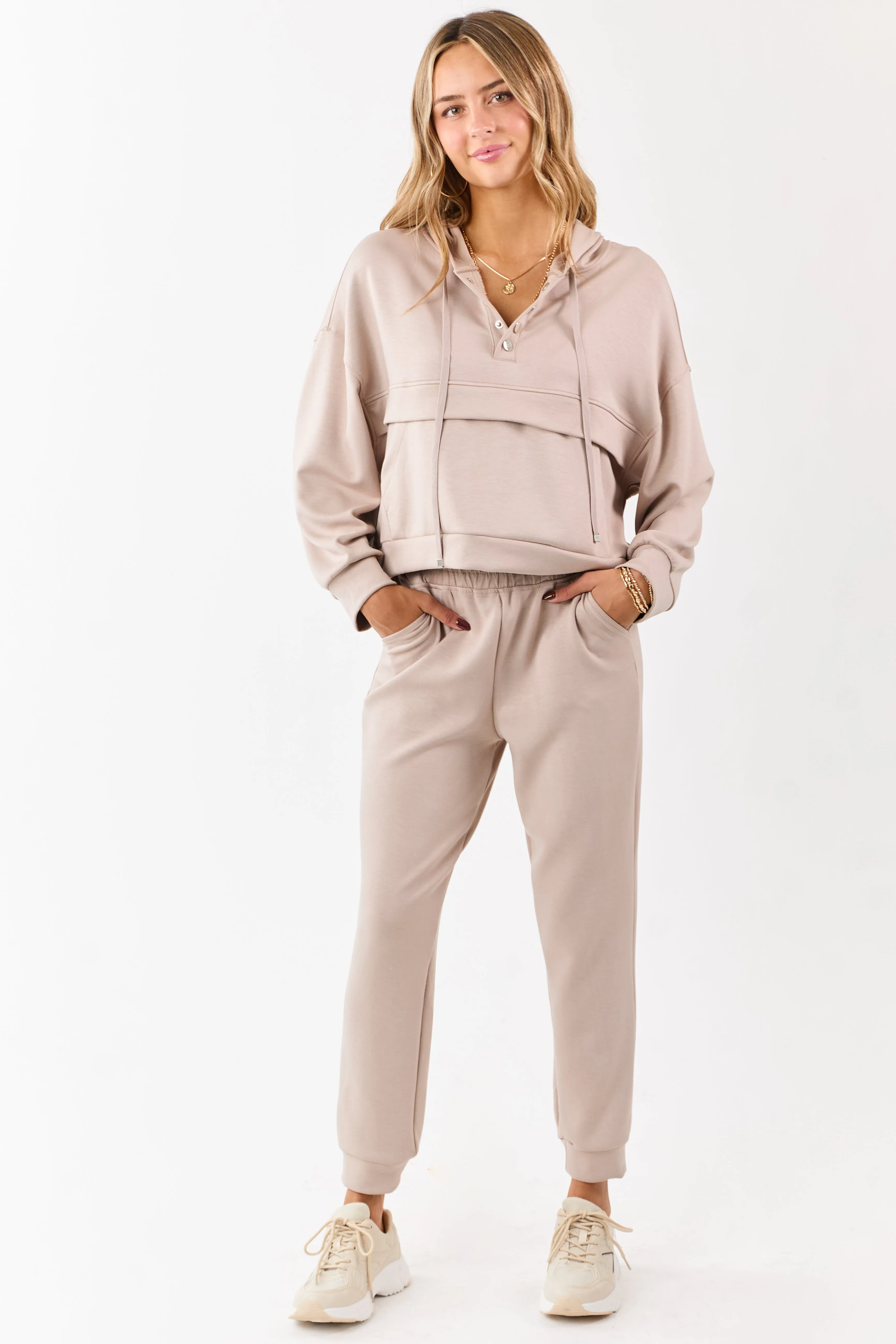 Latte Buttoned Hoodie and Sweatpants Set sold by Lime Lush