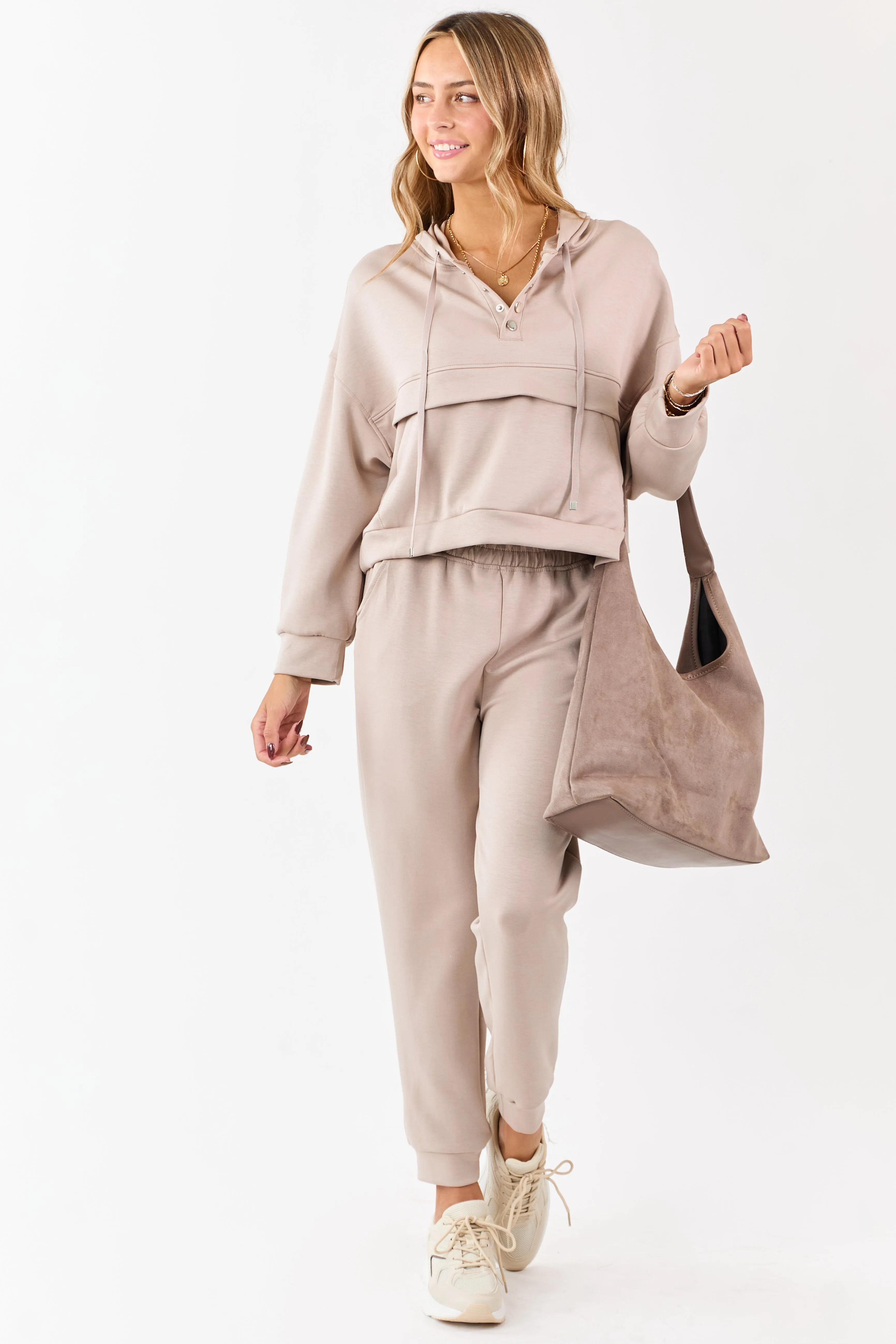 Latte Buttoned Hoodie and Sweatpants Set sold by Lime Lush product image thumbnail 3