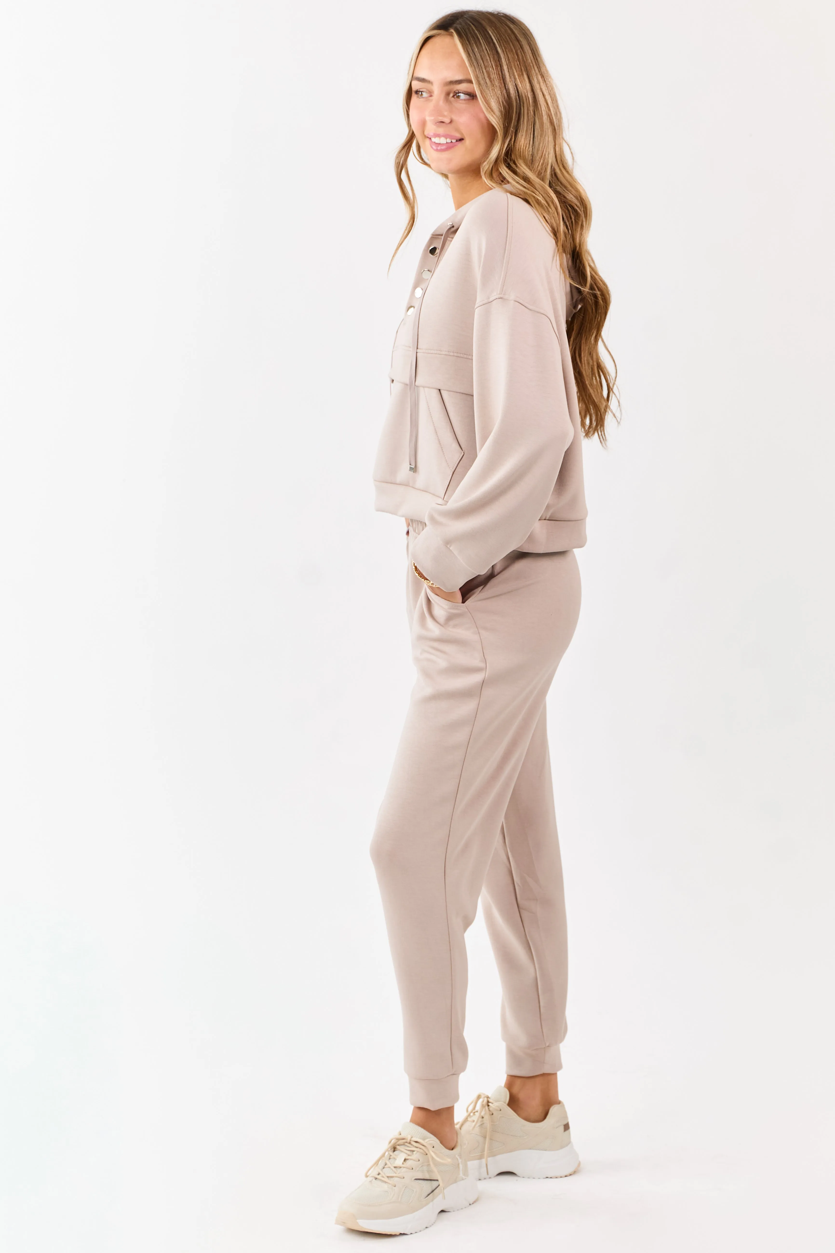 Latte Buttoned Hoodie and Sweatpants Set sold by Lime Lush product image thumbnail 4