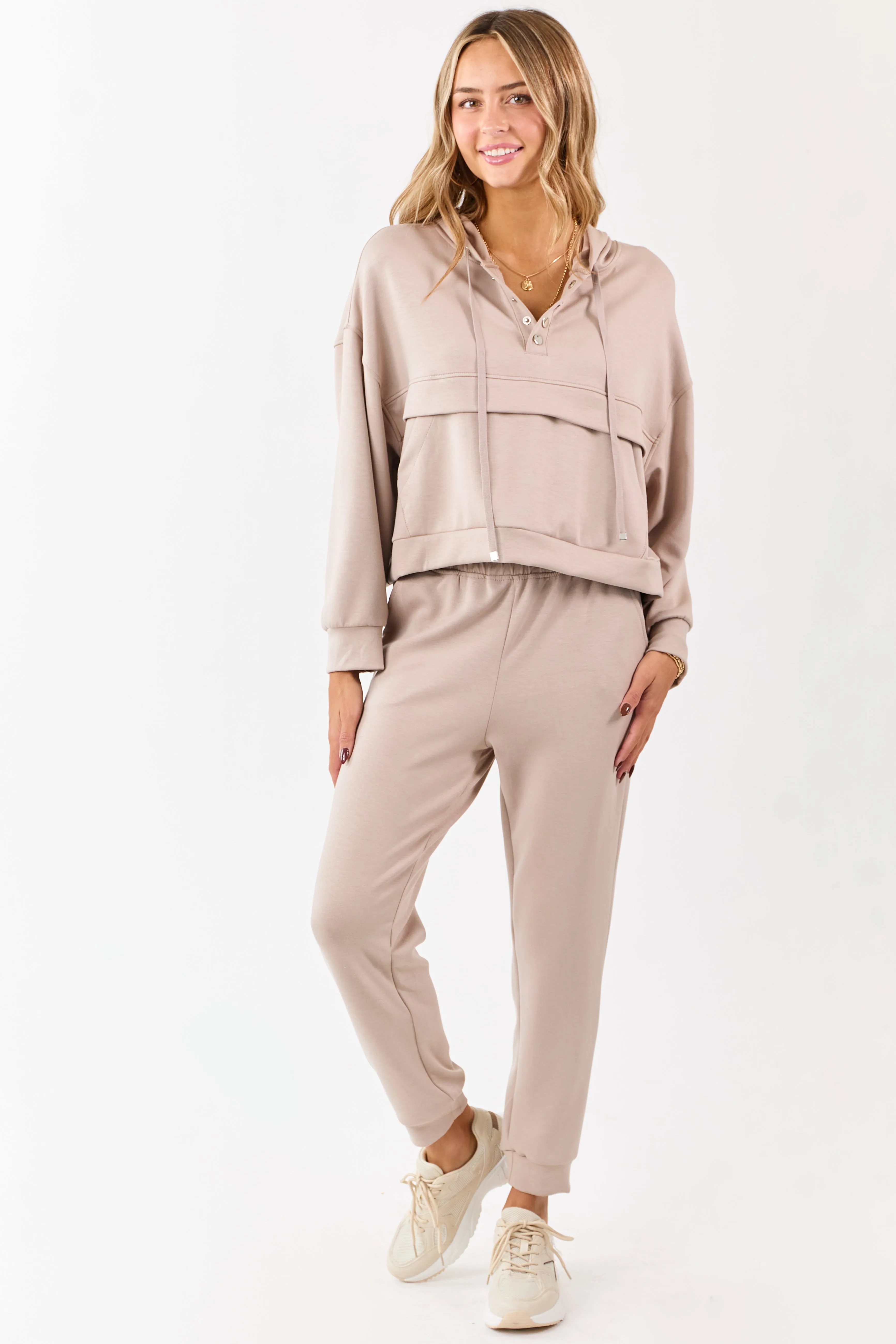 Latte Buttoned Hoodie and Sweatpants Set sold by Lime Lush product image thumbnail 2