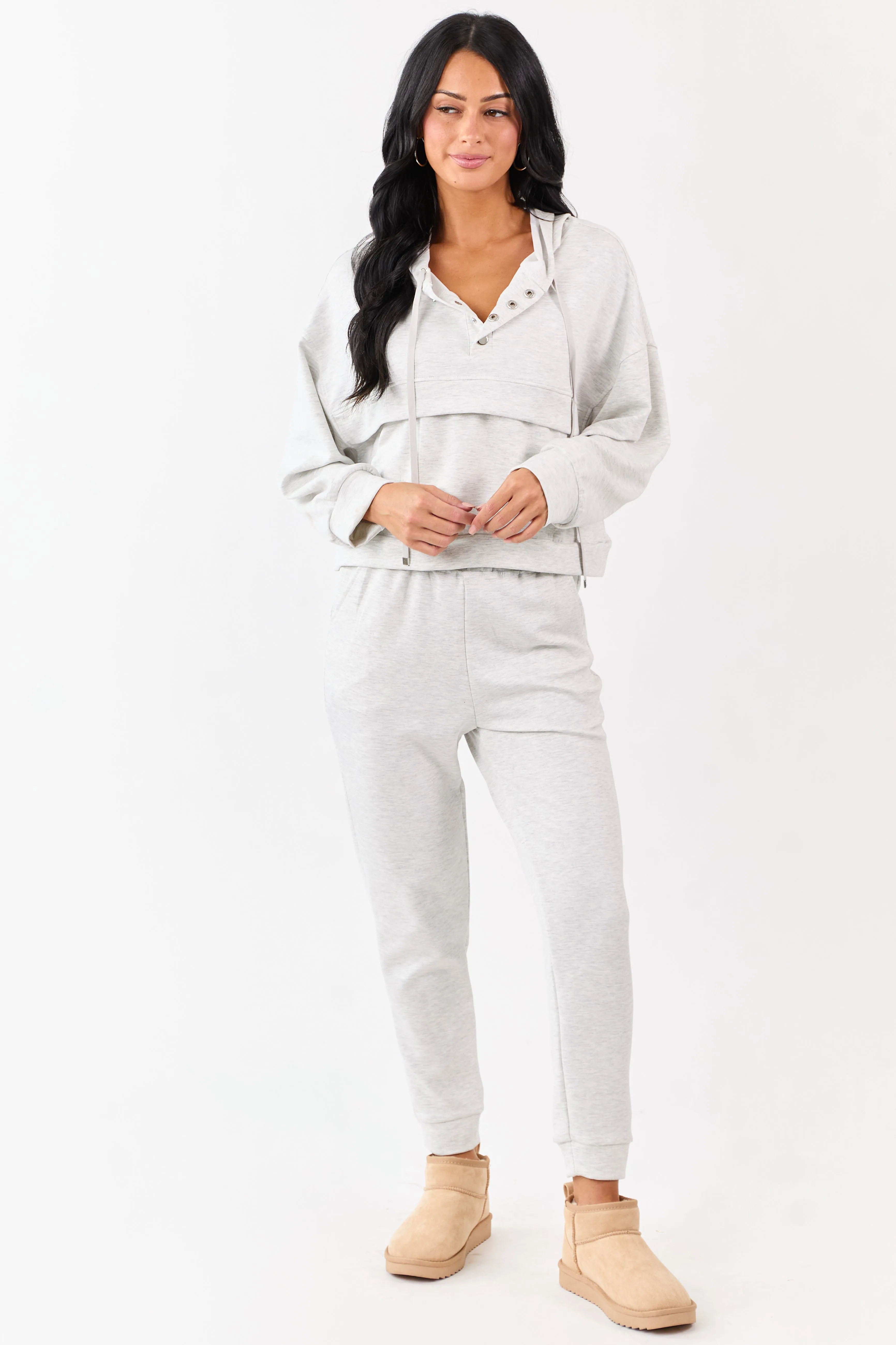 Heather Grey Buttoned Hoodie and Sweatpants Set sold by Lime Lush product image thumbnail 2