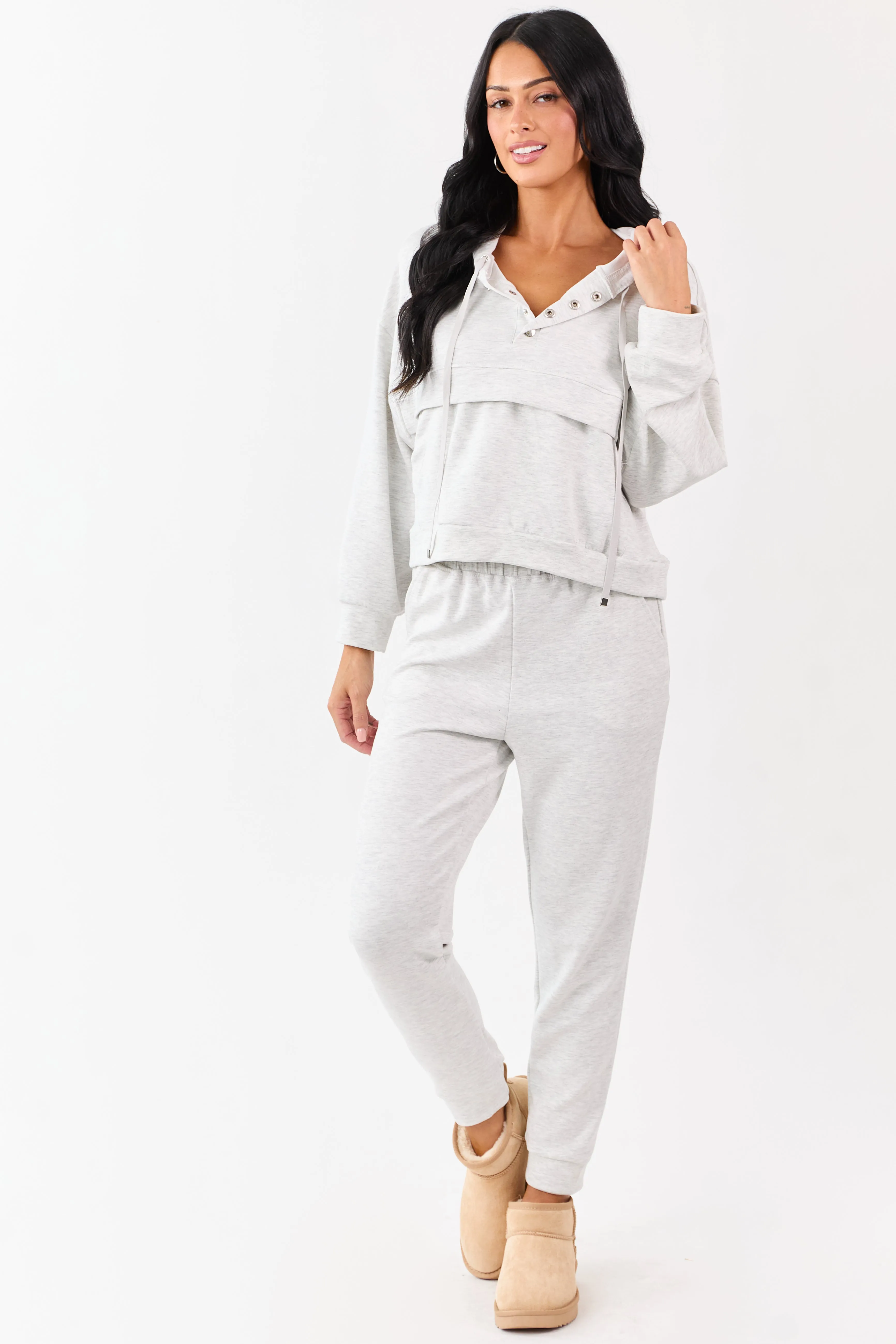Heather Grey Buttoned Hoodie and Sweatpants Set sold by Lime Lush product image thumbnail 3