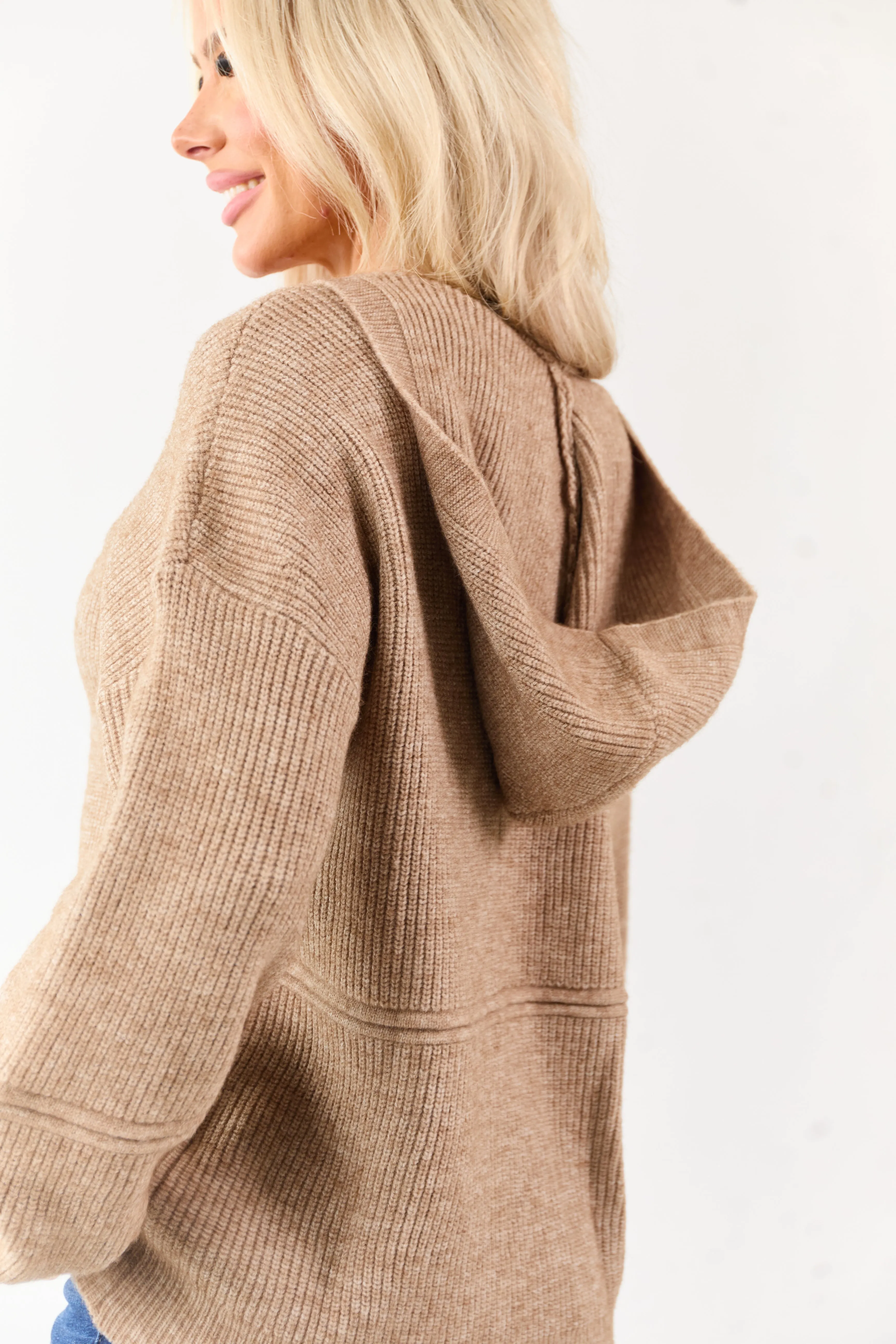 Camel Hooded Relaxed Rib Knit Sweater sold by Lime Lush product image thumbnail 2