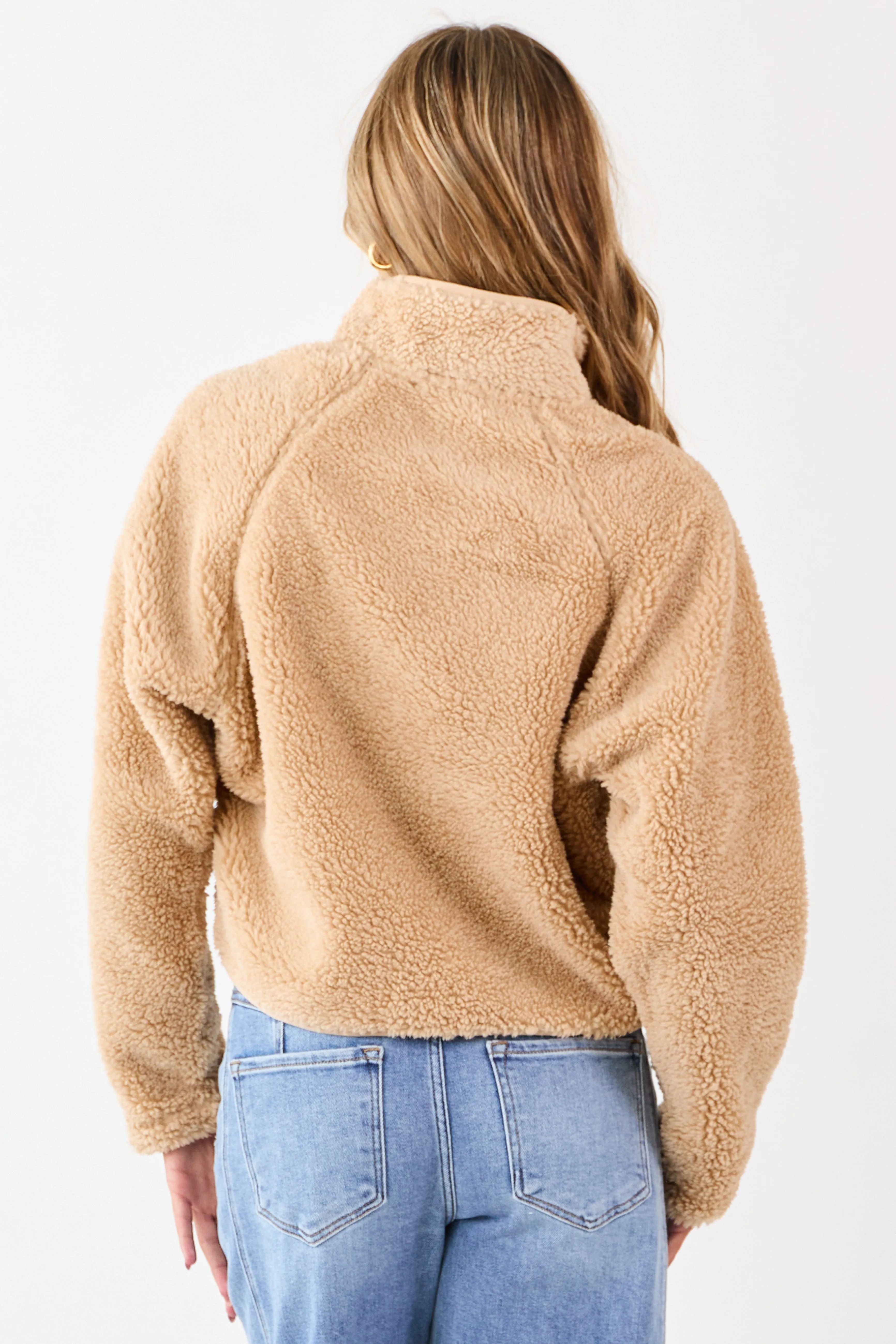 Beige Half Snap Button Sherpa Pullover Jacket sold by Lime Lush product image thumbnail 5