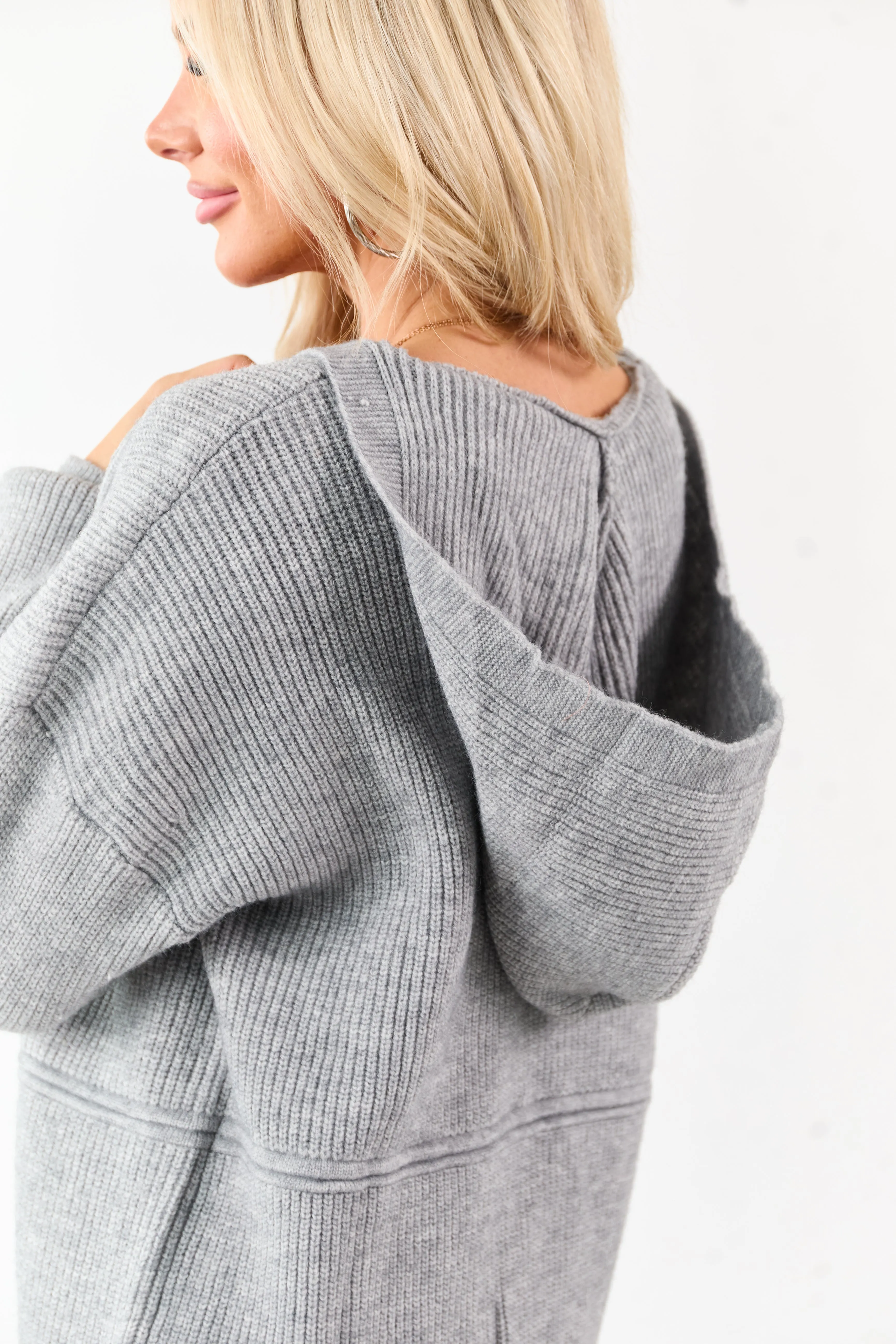 Heather Grey Hooded Relaxed Rib Knit Sweater sold by Lime Lush product image thumbnail 2