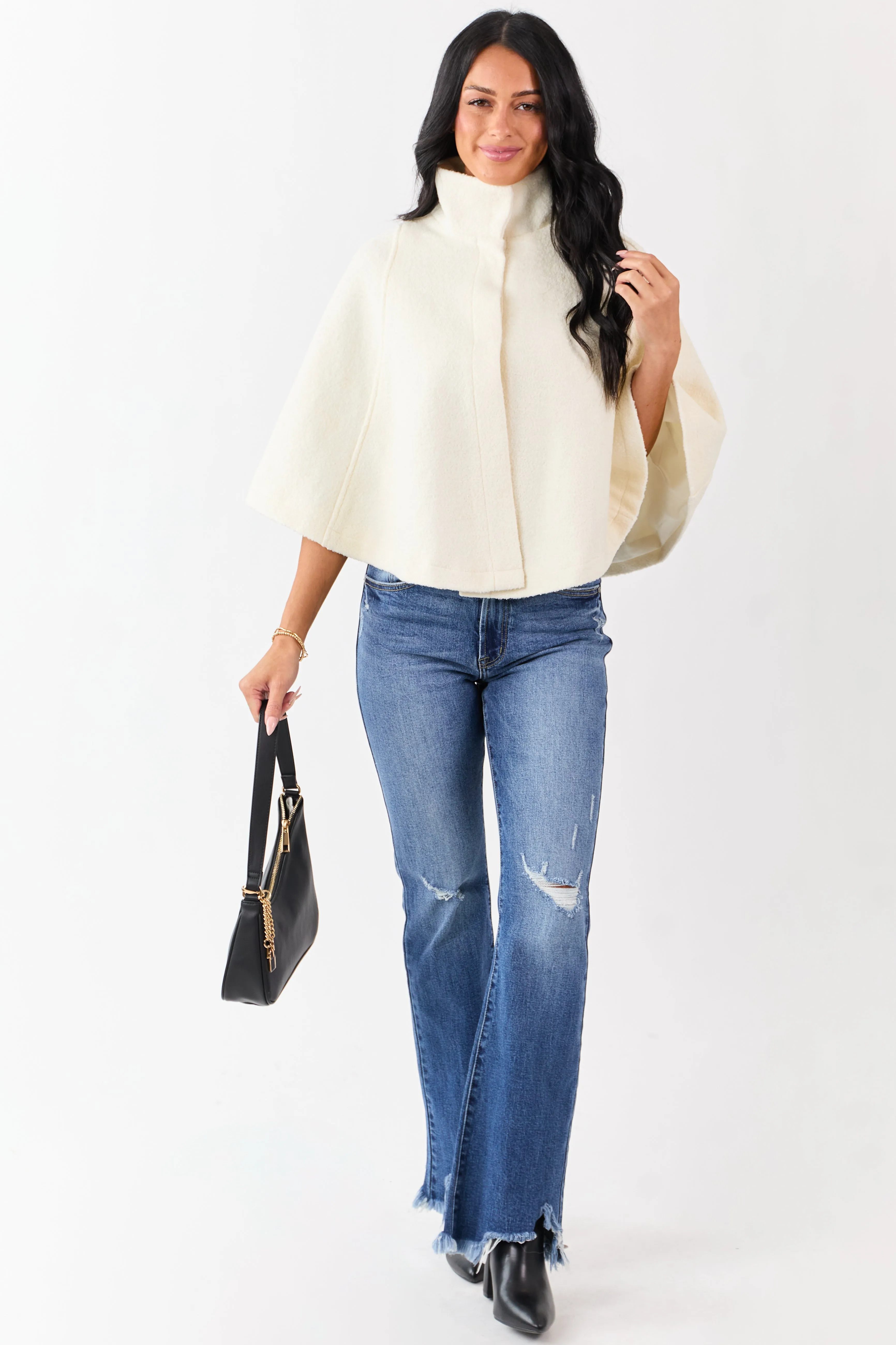 Lovelo Cream Wool Blend Snap Button Cape Jacket sold by Lime Lush product image thumbnail 5
